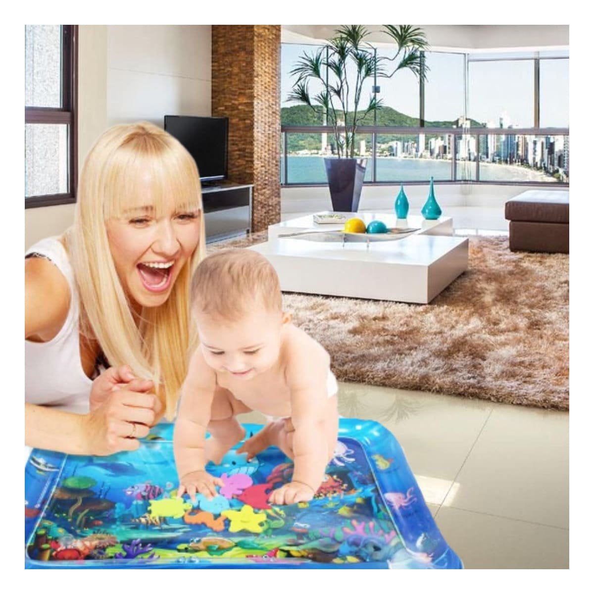 PACK12 CAMA INFLABLE AZUL PARA NIÑOS Y DIVERSION EN PISCINA CON SEGURIDAD - 2