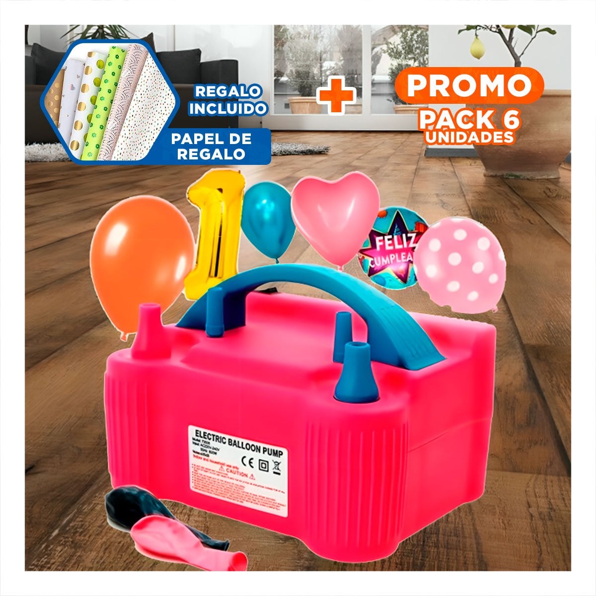 PACK6 COMPRESOR PORTATIL FUCSIA Y FACIL DE USAR CON NIÑOS Y JUEGOS Y+PAPEL REGALO - 1