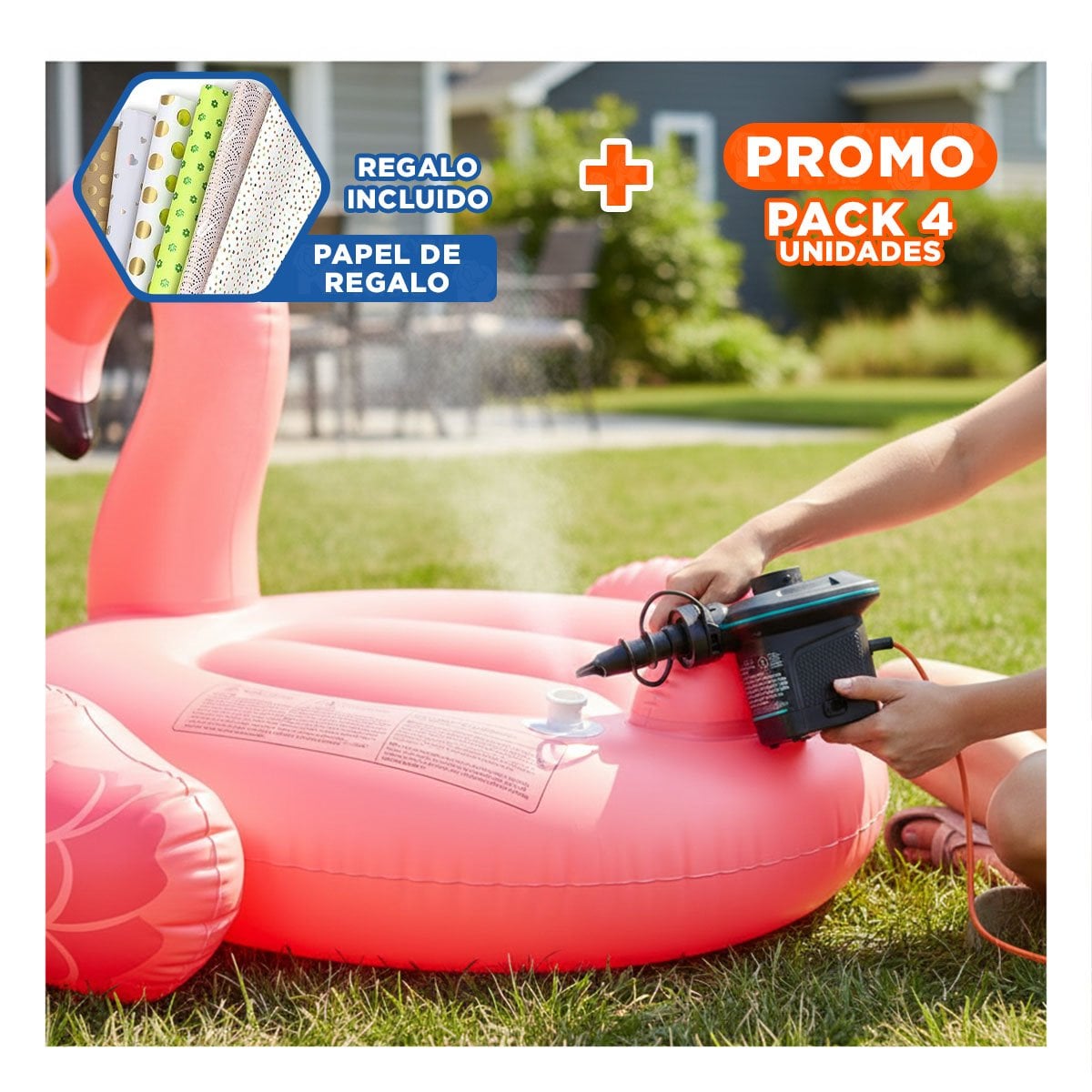 PACK4 COMPRESOR ELECTRICO COMPACTO PARA COLCHONES DE AIRE CON FUNCION EFICIENTE Y+PAPEL REGALO - 1