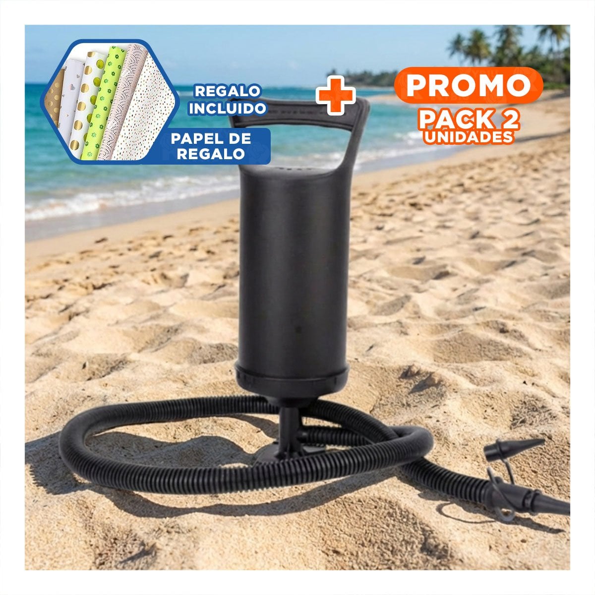 PACK2 COMPRESOR MANUAL COMPACTO 14 PULGADAS PARA USO EN PLAYA NEGRO Y+PAPEL REGALO - 1