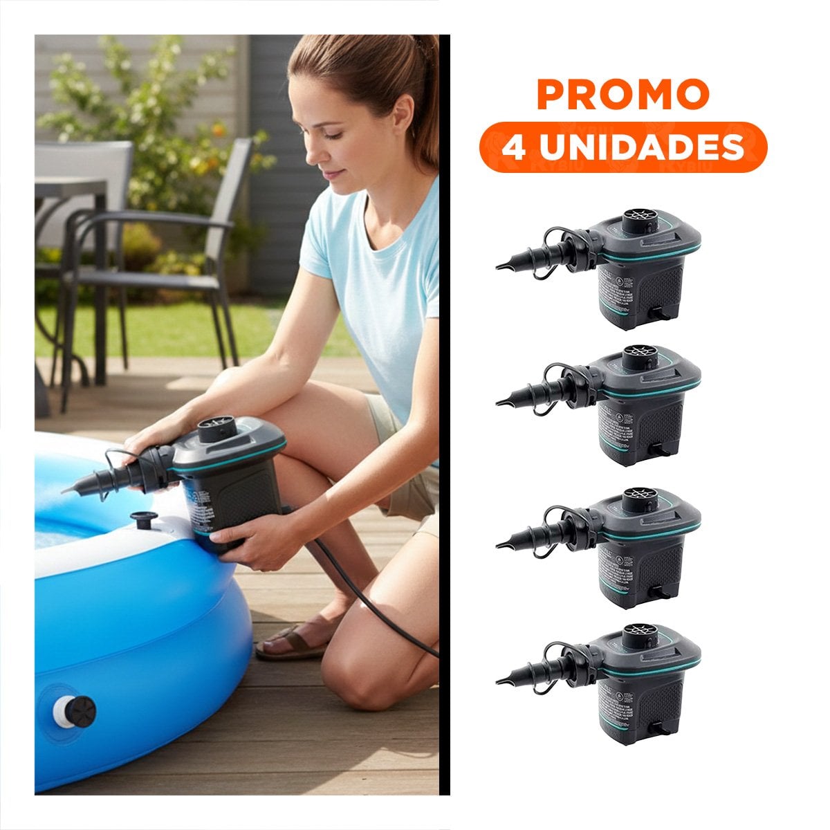 PACK4 COMPRESOR ELECTRICO LIVIANO PARA INFLABLES DE PLAYA CON USO PRACTICO Y+REGALO STICKER - 1