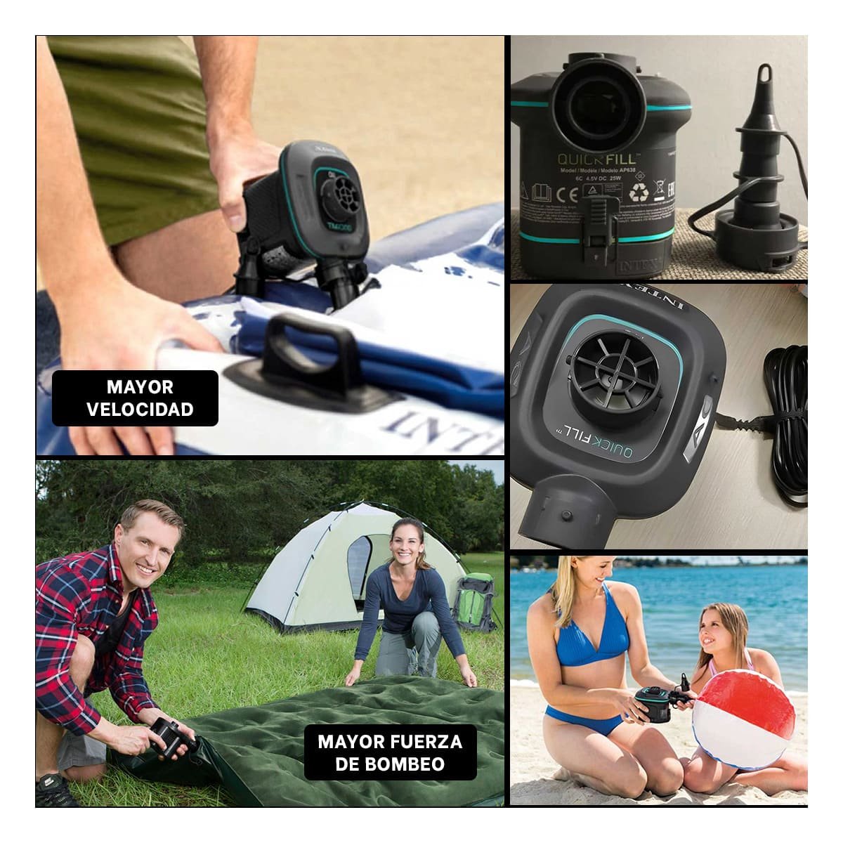 PACK4 COMPRESOR ELECTRICO LIVIANO PARA INFLABLES DE PLAYA CON USO PRACTICO Y+REGALO STICKER - 2