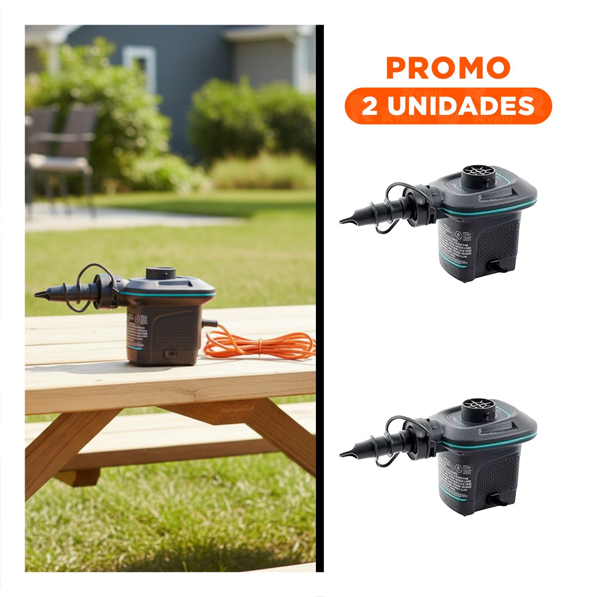 PACK2 BOMBA ELECTRICA PRACTICA PARA INFLAR RAPIDAMENTE CON SISTEMA AGIL - 1