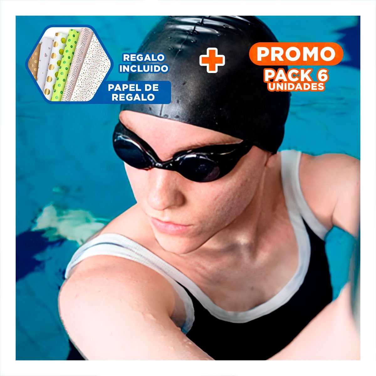 PACK6 CASCO DE NATACION NEGRO PARA COMPETENCIA Y ENTRENAMIENTO SEGURO Y+PAPEL REGALO - 1