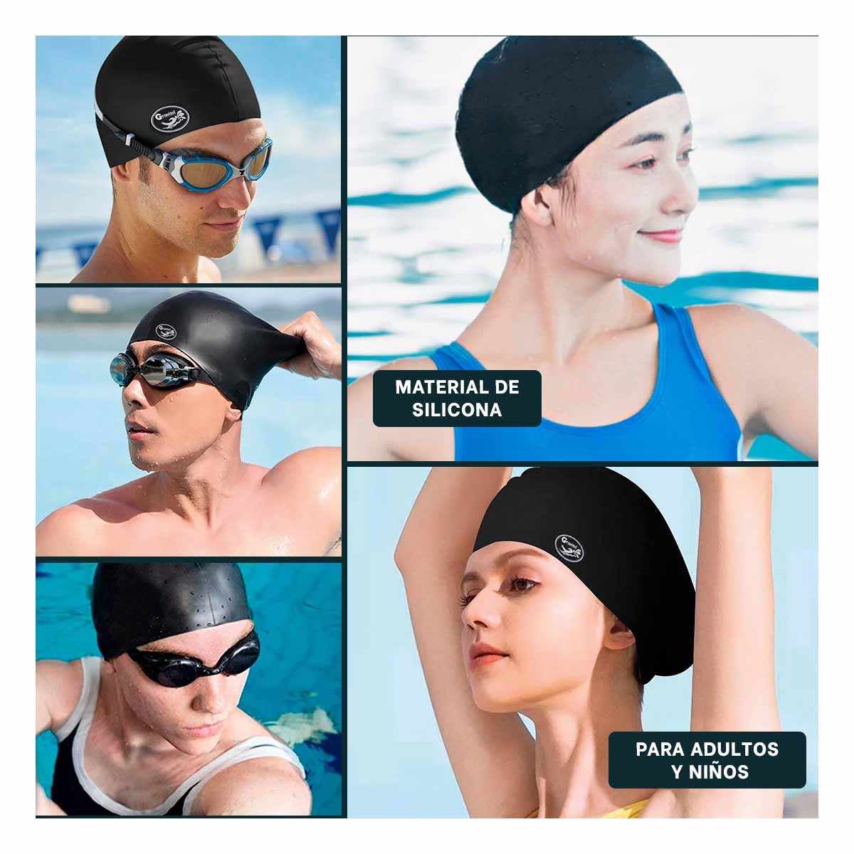 PACK6 CASCO DE NATACION NEGRO PARA COMPETENCIA Y ENTRENAMIENTO SEGURO Y+PAPEL REGALO - 3