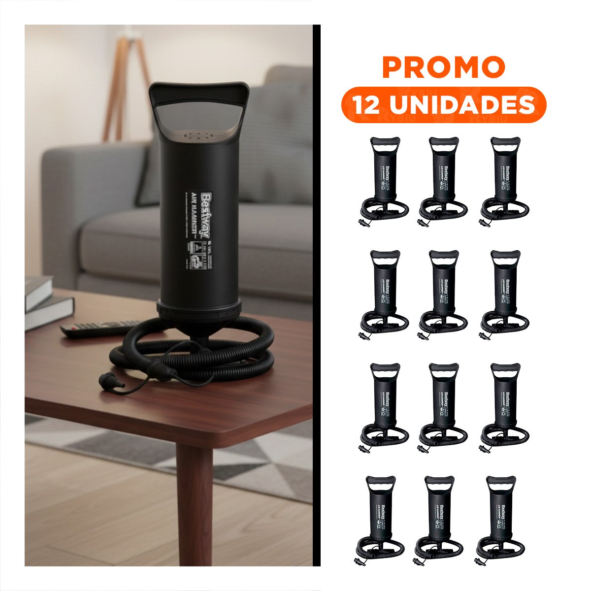 PACK12 COMPRESOR DE AIRE DE MANO NEGRO 36 CM PARA GLOBOS Y JUEGOS INFLABLES Y+REGALO STICKER - 1