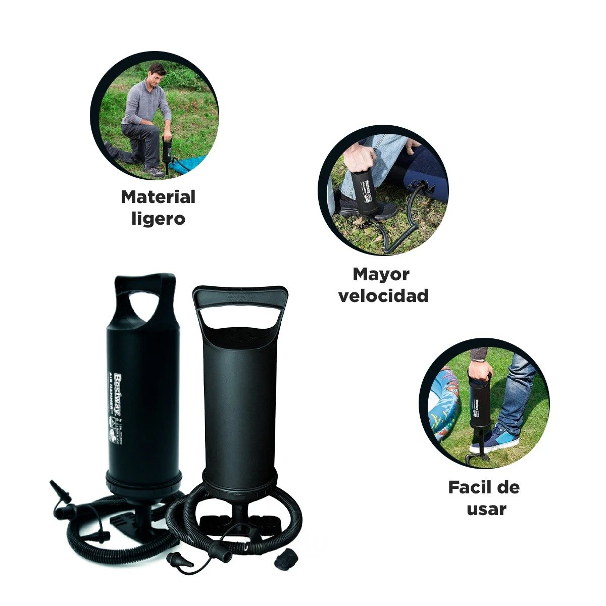PACK12 COMPRESOR DE AIRE DE MANO NEGRO 36 CM PARA GLOBOS Y JUEGOS INFLABLES Y+REGALO STICKER - 2