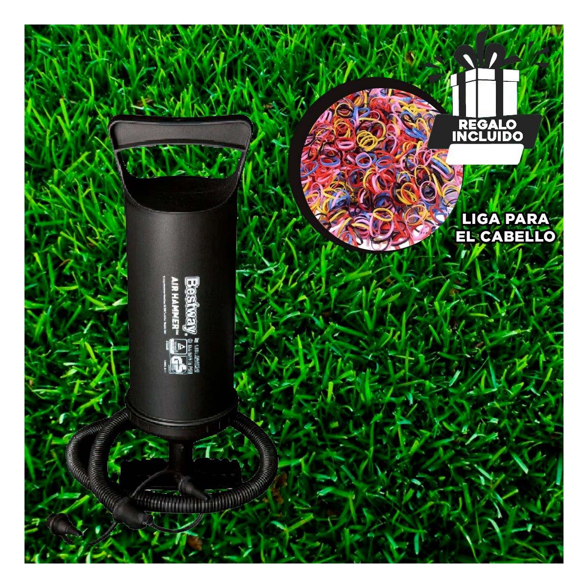 PACK4 BOMBA MANUAL COMPACTA NEGRO 36 CM PARA GLOBOS Y JUEGOS - 2
