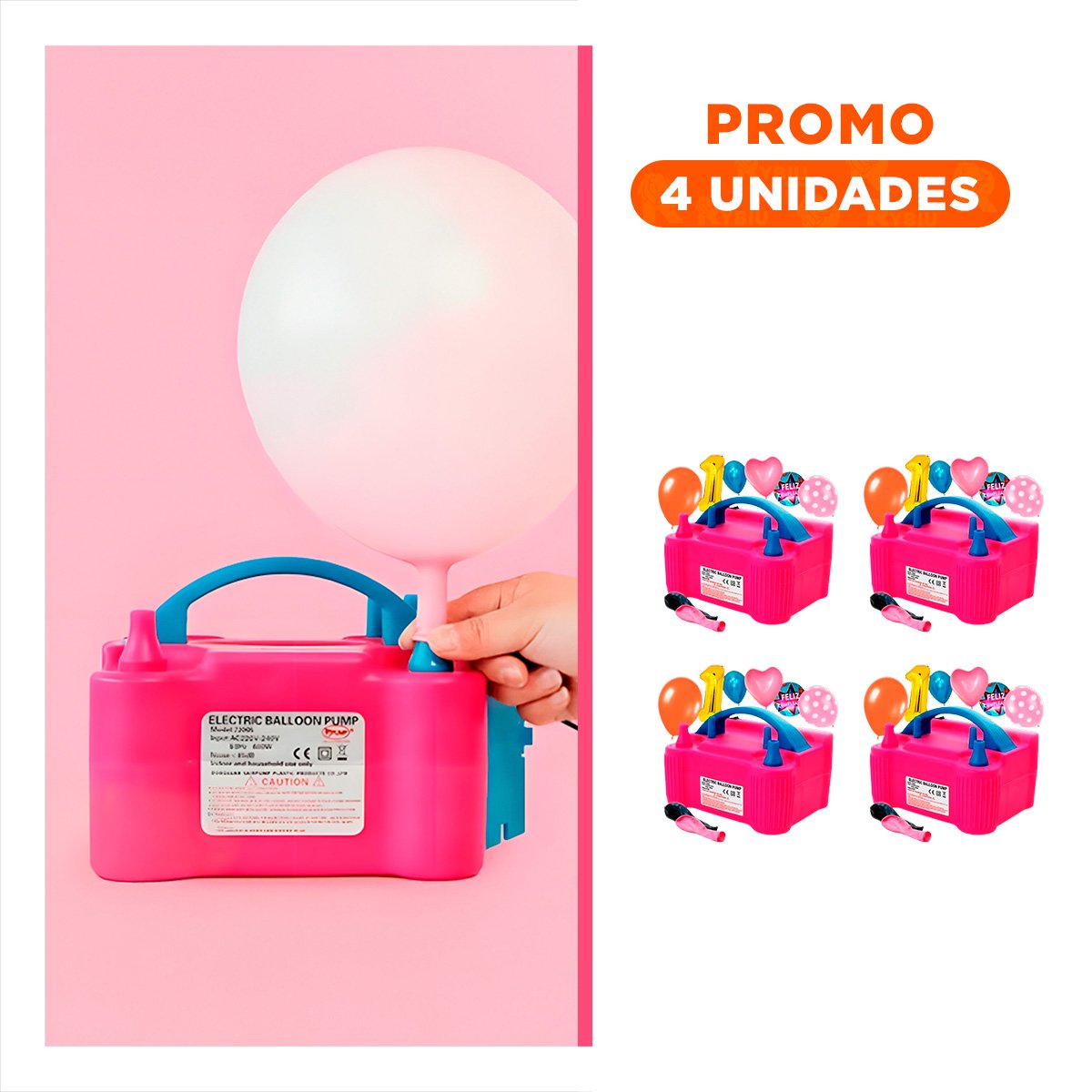 PACK4 BOMBA PORTATIL FUCSIA Y LIGERA PARA NIÑOS Y JUEGOS Y+REGALO STICKER - 1