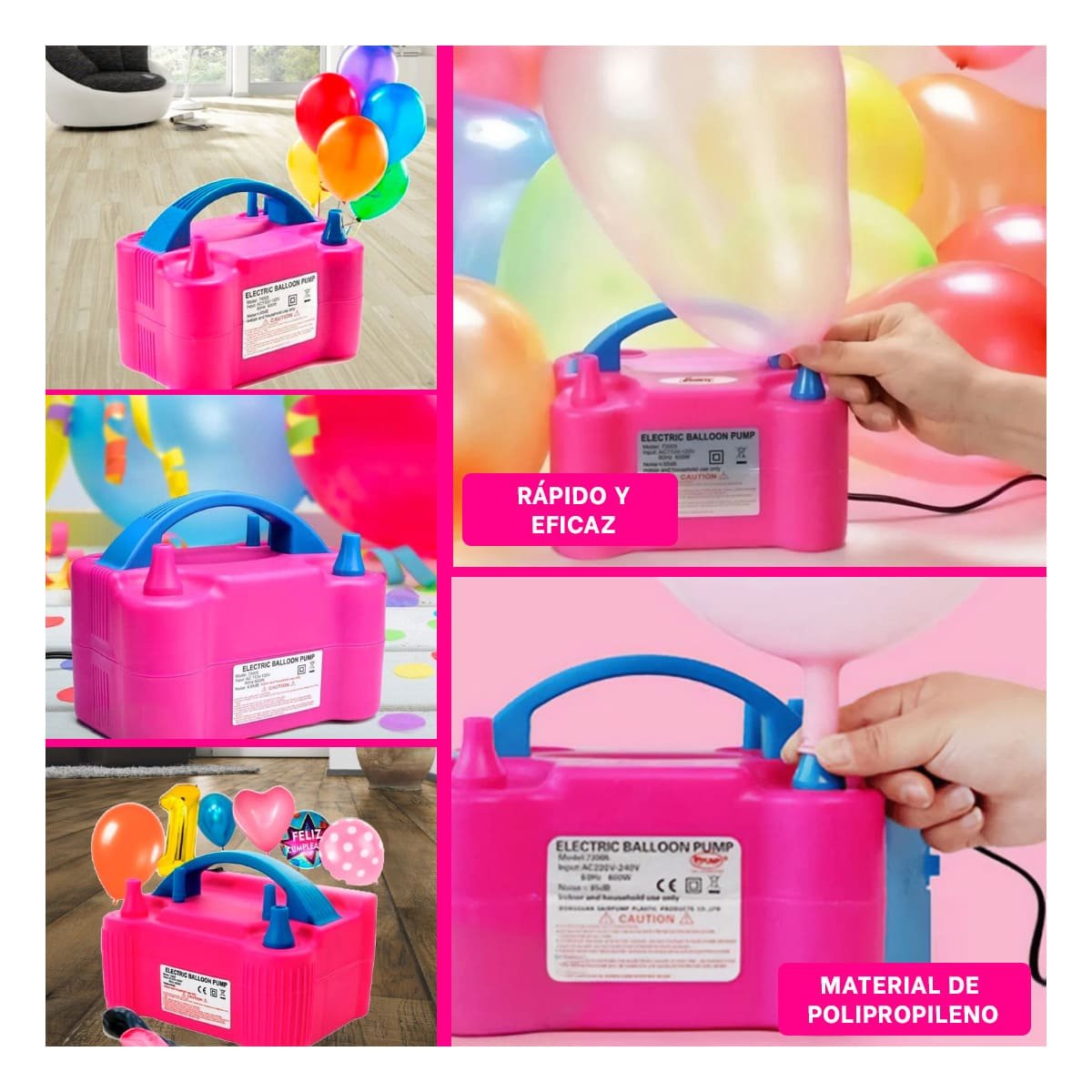 PACK4 BOMBA PORTATIL FUCSIA Y LIGERA PARA NIÑOS Y JUEGOS Y+REGALO STICKER - 2
