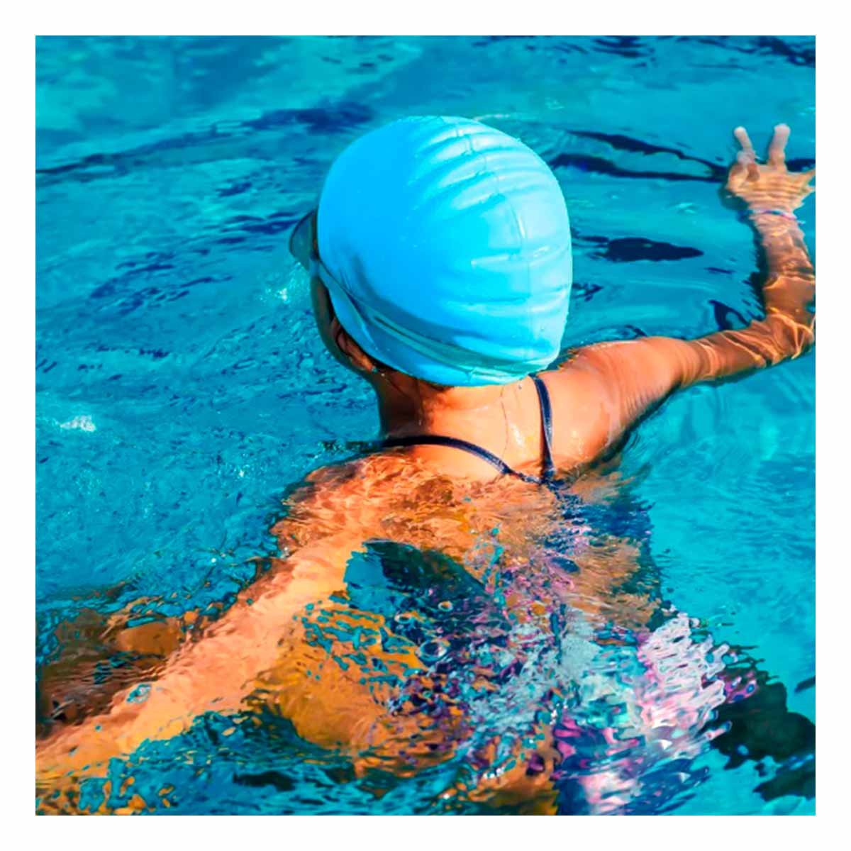 PACK6 CASCO DE NATACION CELESTE PARA JUEGOS Y CABELLO SEGURO - 5