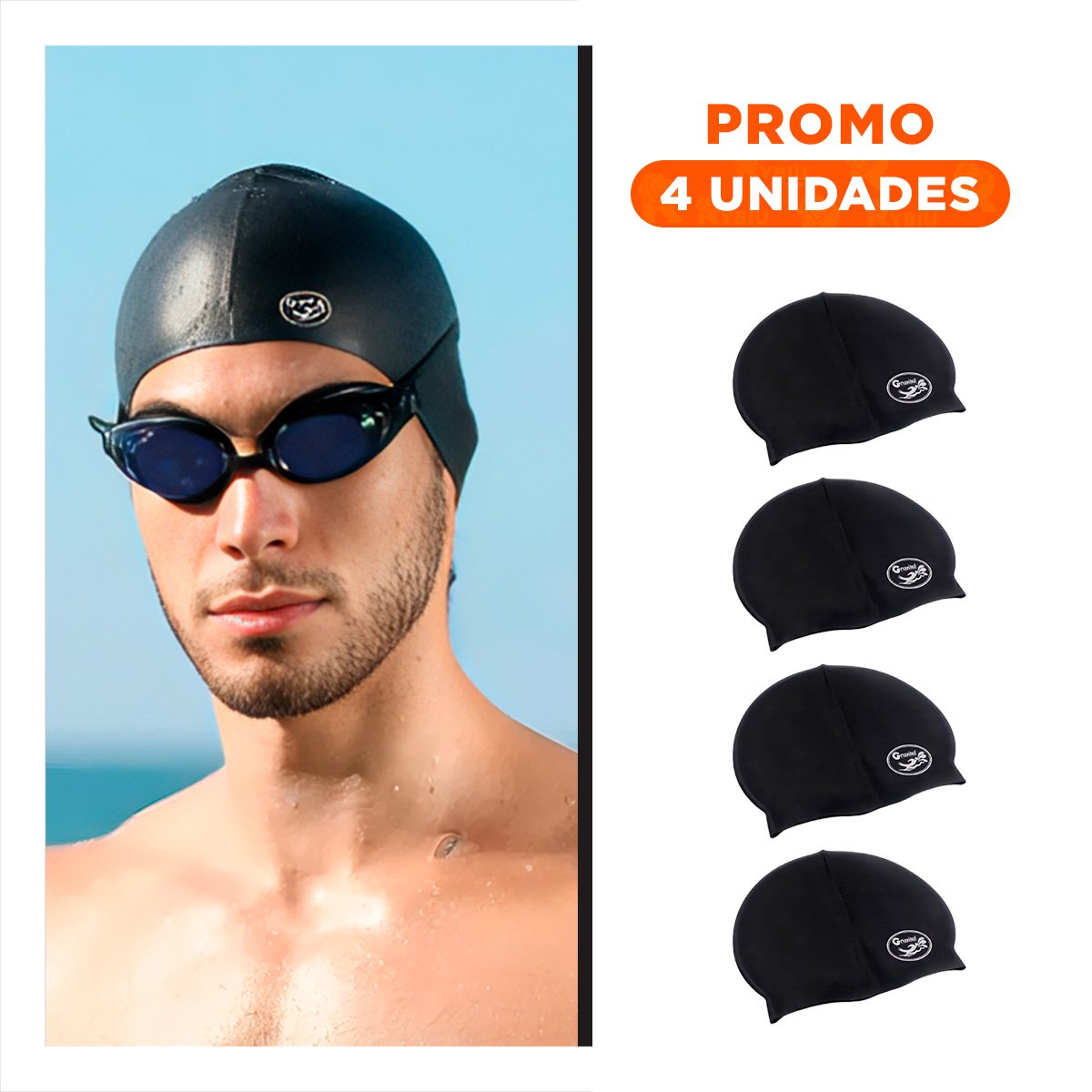 PACK4 CASCO DE NATACION NEGRO PARA CABELLO PROTEGIDO Y NADAR SEGURO Y+REGALO STICKER - 1