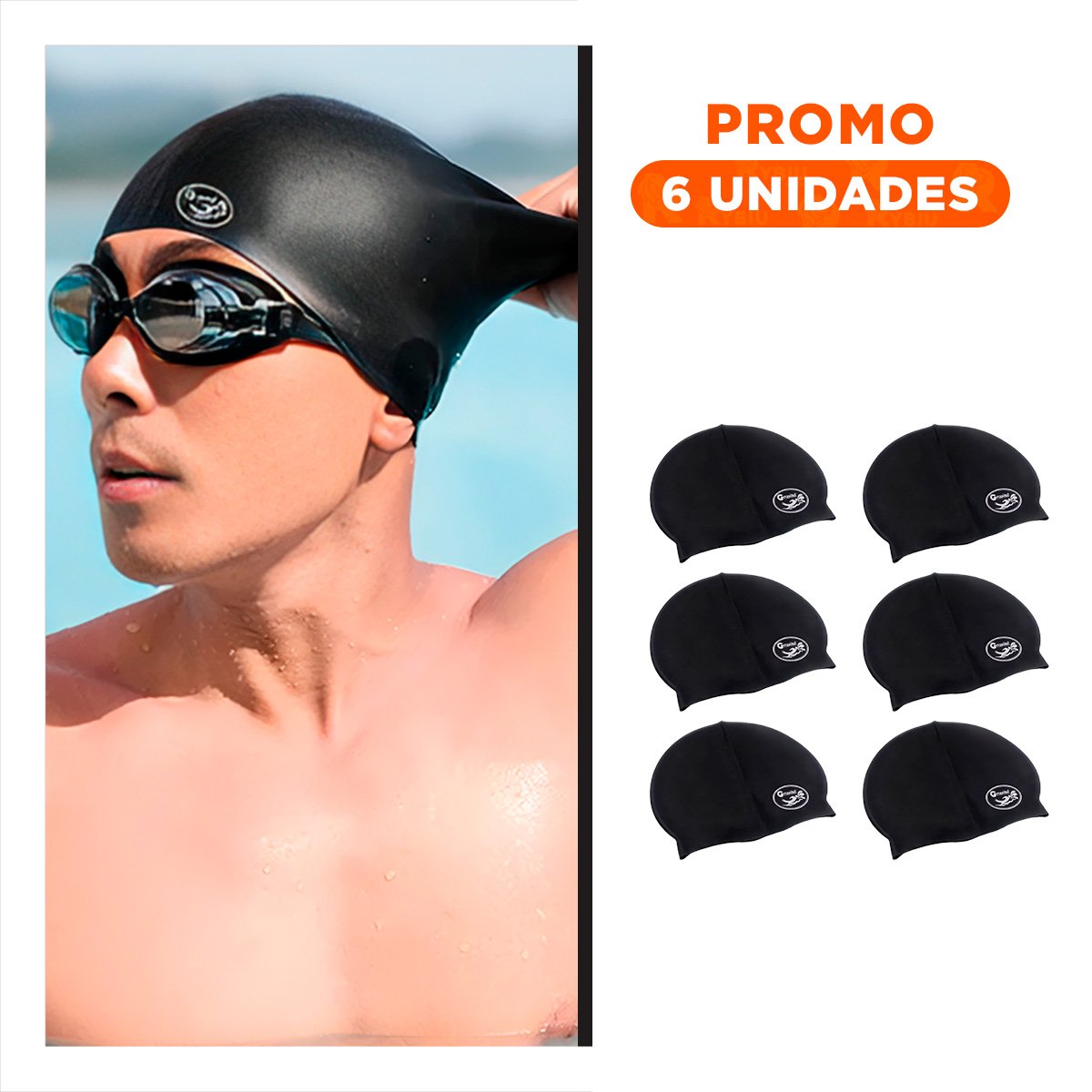 PACK6 CASCO DE NATACION NEGRO PARA ACTIVIDAD Y PISCINA GARANTIZADA - 1