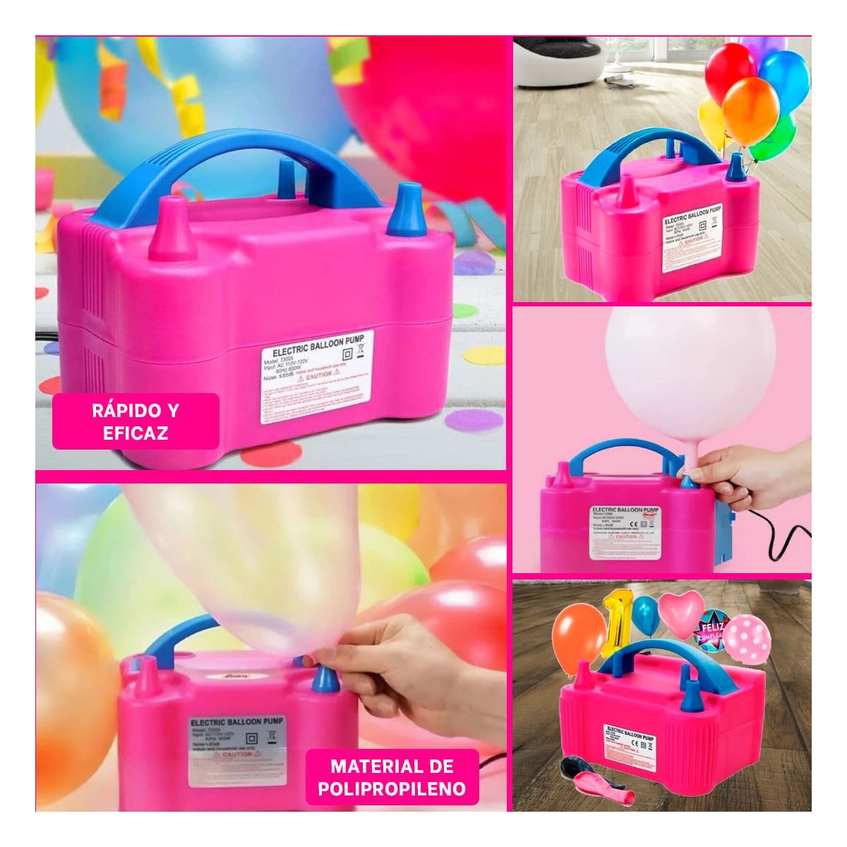 PACK2 BOMBA PORTATIL FUCSIA Y RAPIDA PARA DECORACION Y JUEGOS Y+PAPEL REGALO - 3