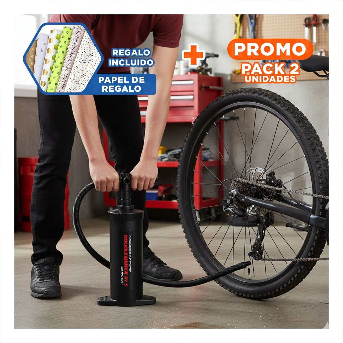 PACK2 AIREADOR MANUAL 15 PULGADAS CON AGUJA PARA JUEGOS Y PISCINA NEGRO Y+PAPEL REGALO - 1