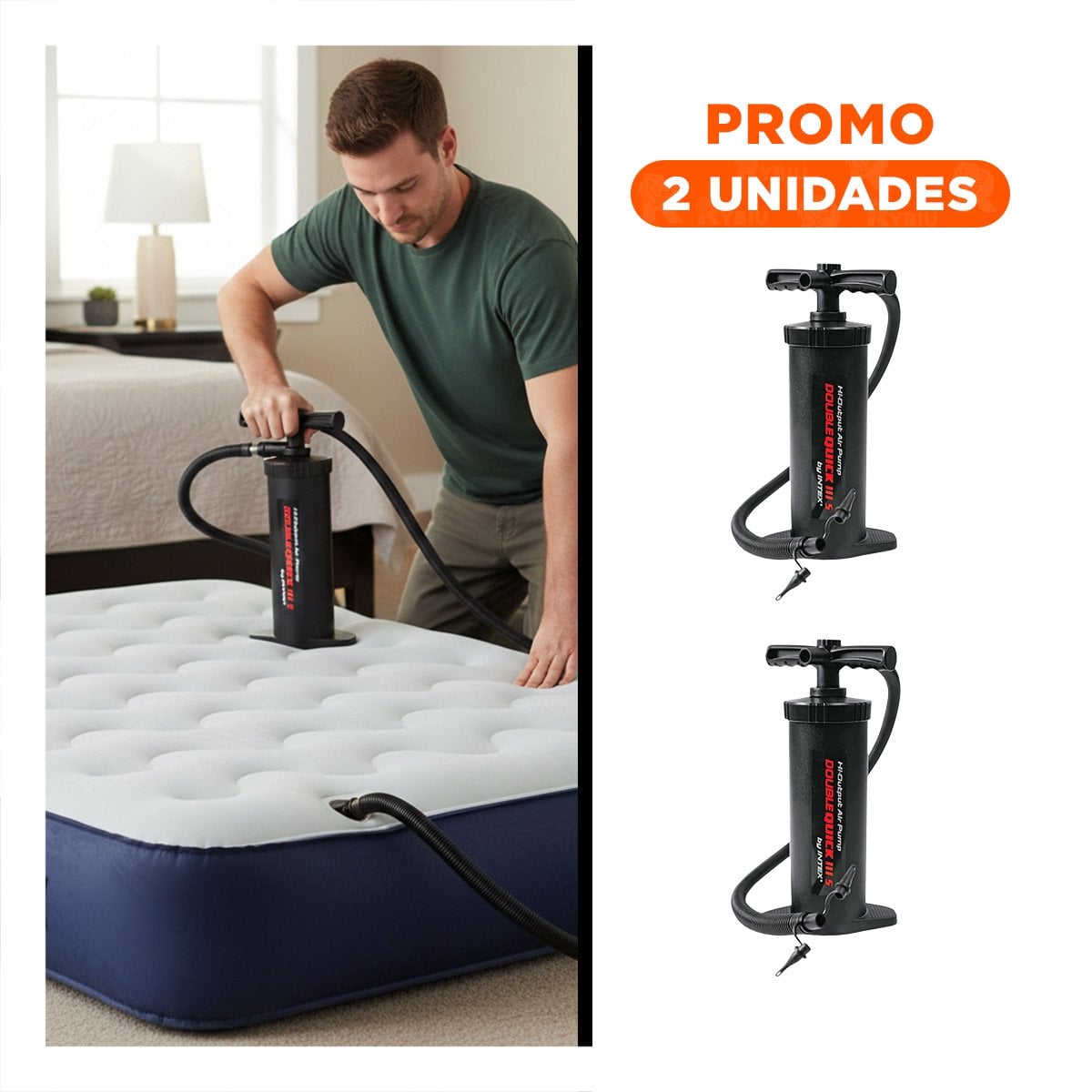 PACK2 SOPLADOR PRACTICO 15 PULGADAS CON AGUJA PARA INFLABLES Y BALONES NEGRO - 1