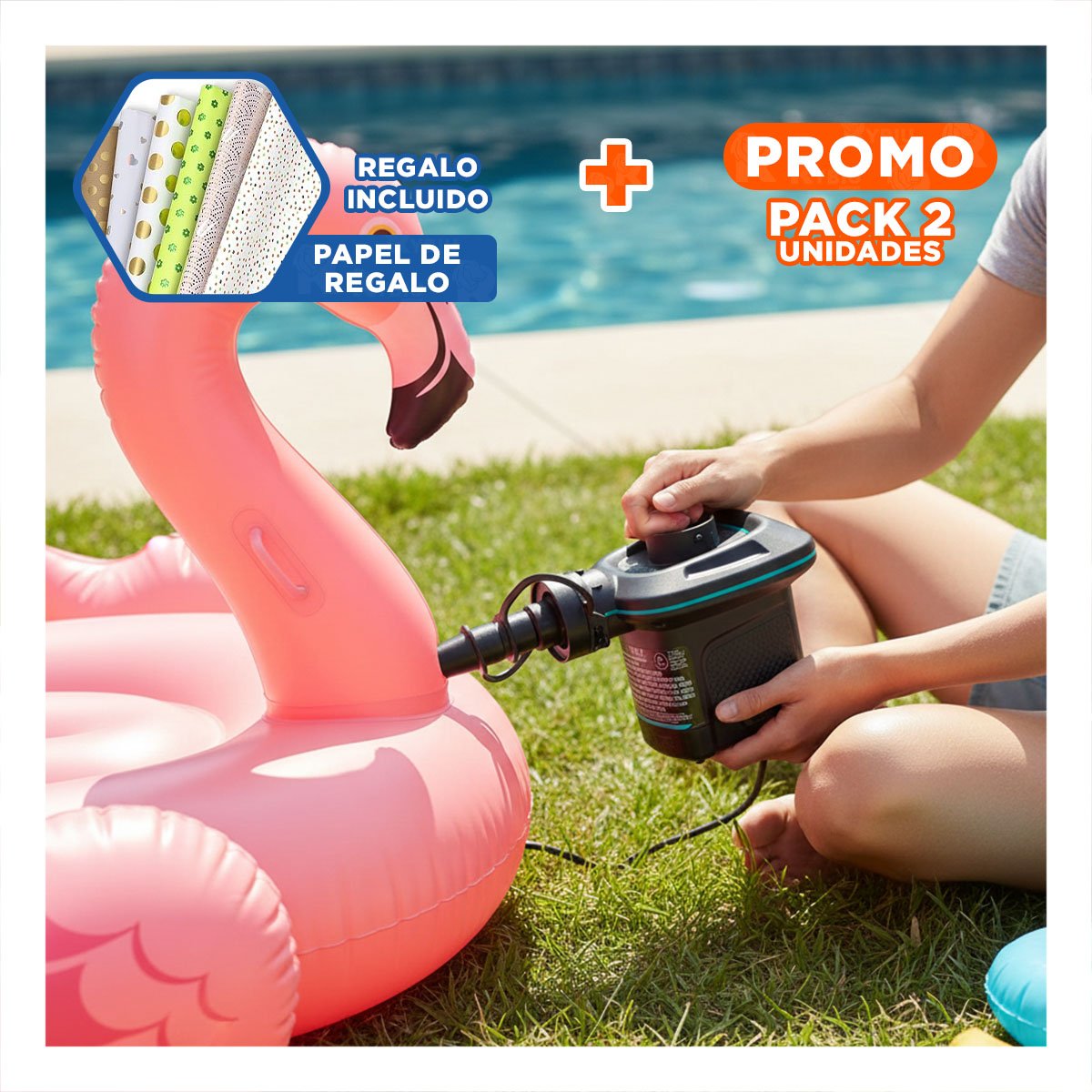 PACK2 BOMBA ELECTRICA RESISTENTE PARA INFLABLES GRANDES CON ESTRUCTURA DURADERA Y+PAPEL REGALO - 1