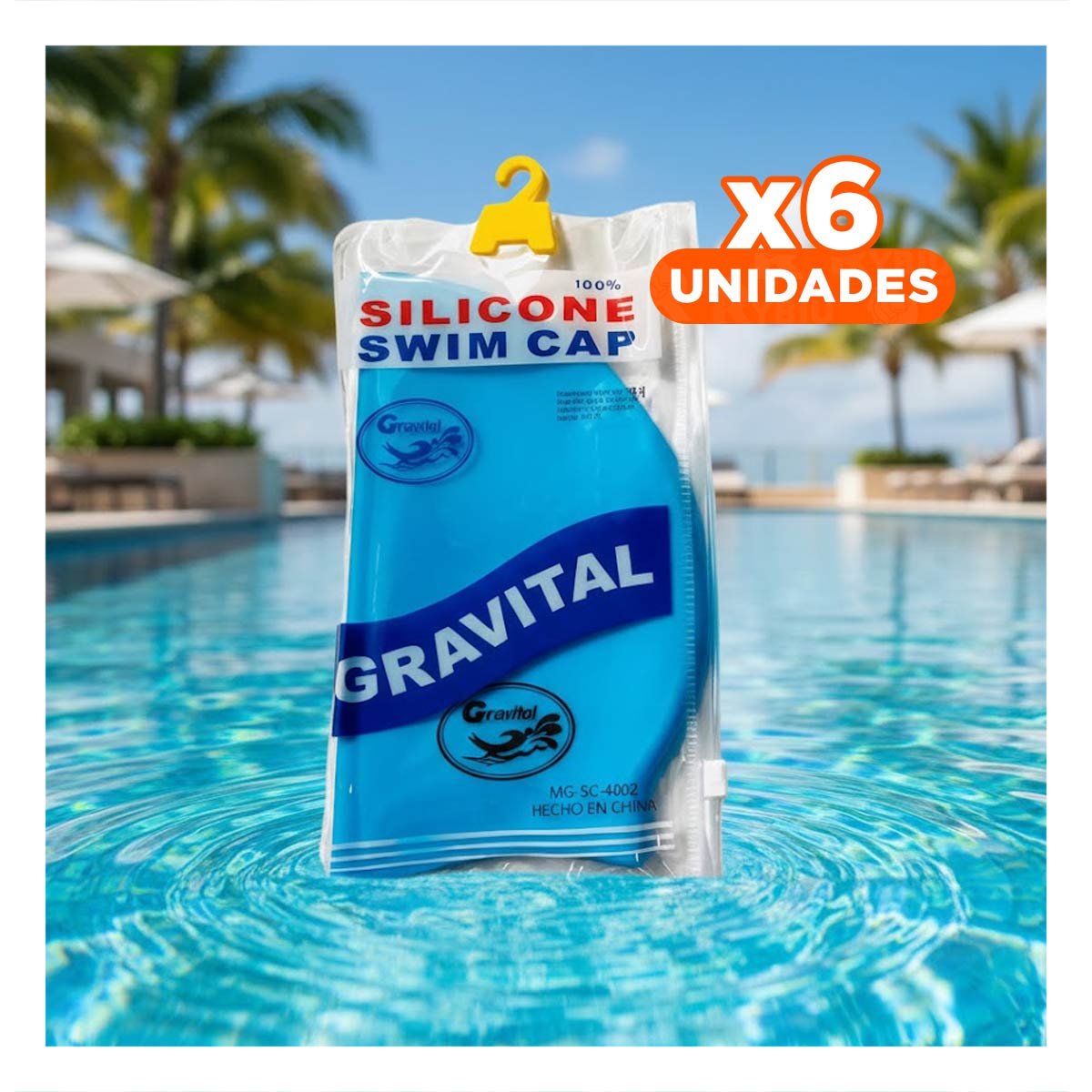 PACK6 CAPUCHA DE NATACION CELESTE PARA ENTRENAMIENTO Y CABELLO PROTEGIDO Y+REGALO STICKER - 1