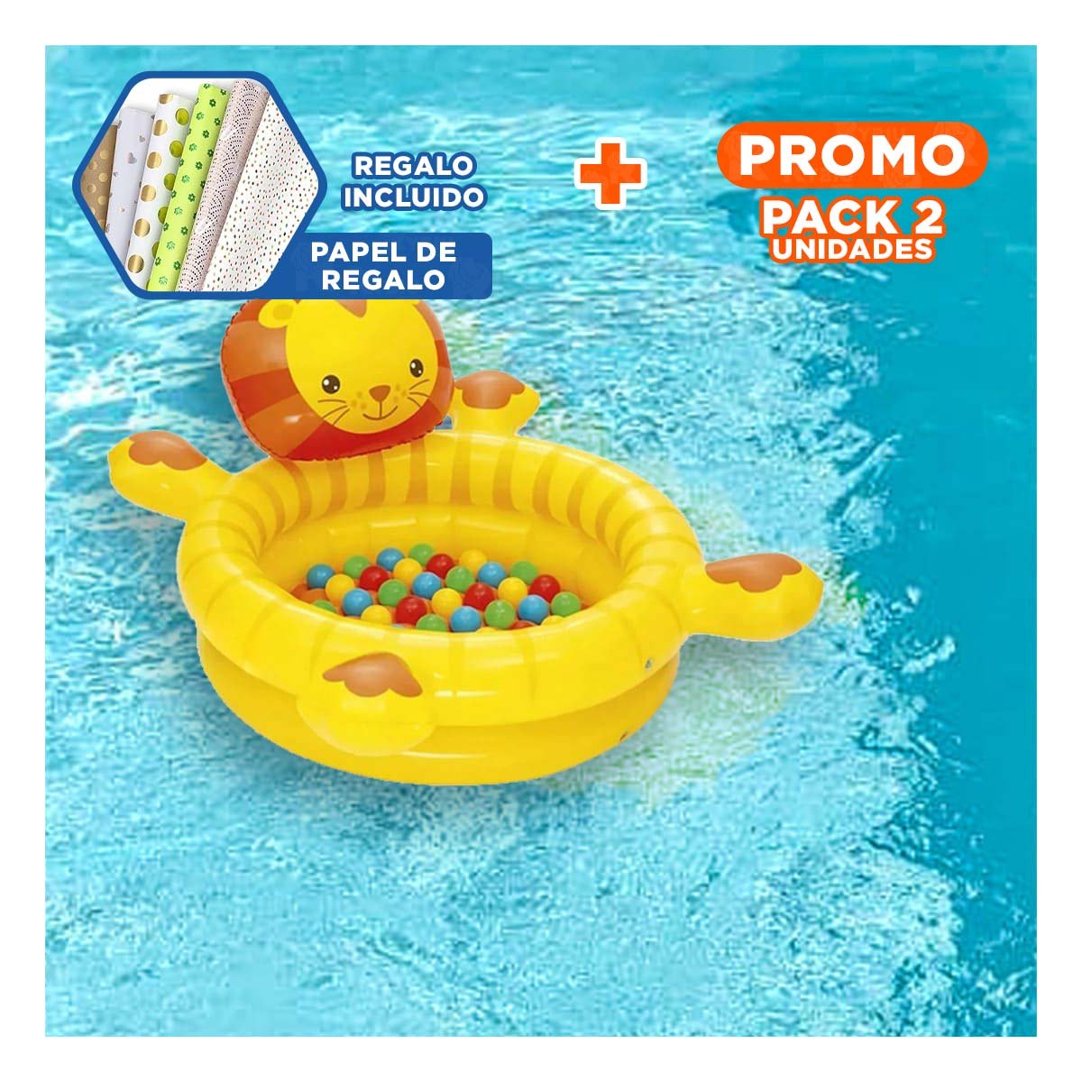 PACK2 PILETA LEON 111X98X61,5 CM INFANTIL PARA JARDIN Y+PAPEL REGALO - 1