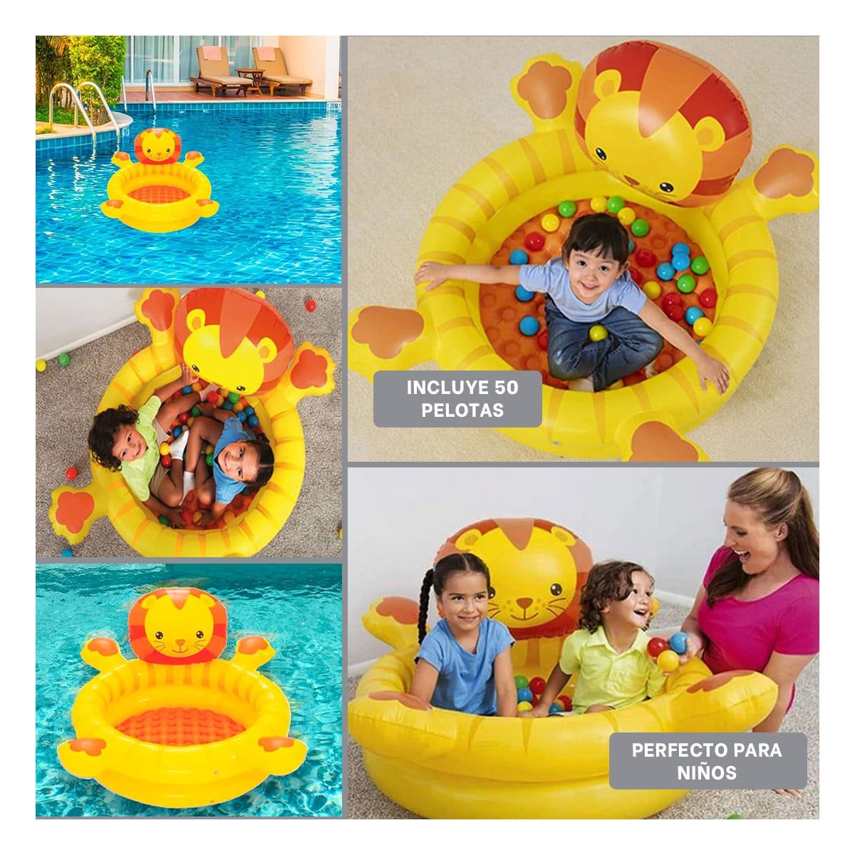 PACK2 PILETA LEON 111X98X61,5 CM INFANTIL PARA JARDIN Y+PAPEL REGALO - 3