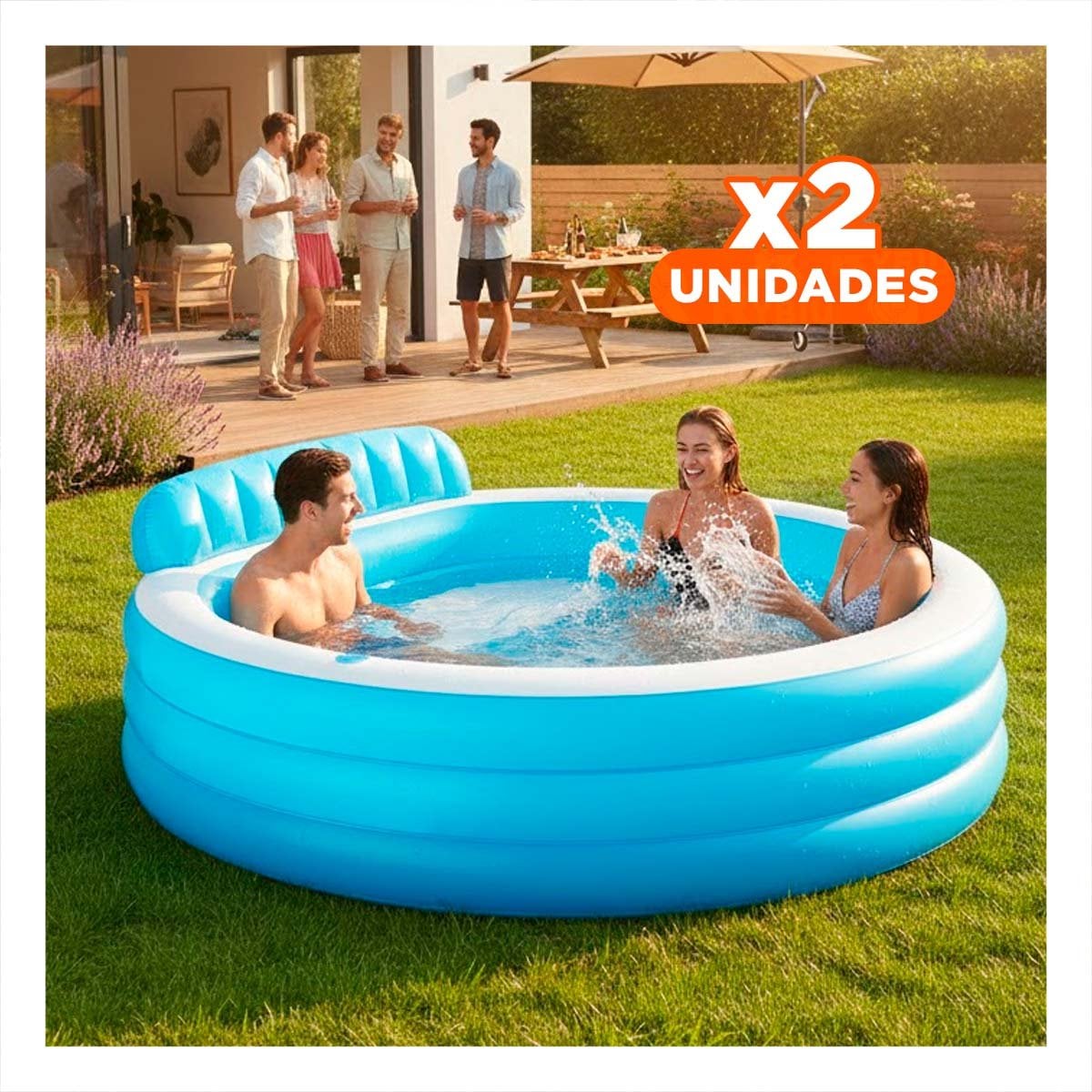 PACK2 PROPUESTA INFLABLE CON SILLON PARA HOGAR Y VERANO EN JARDIN AMPLIO Y+REGALO STICKER - 1