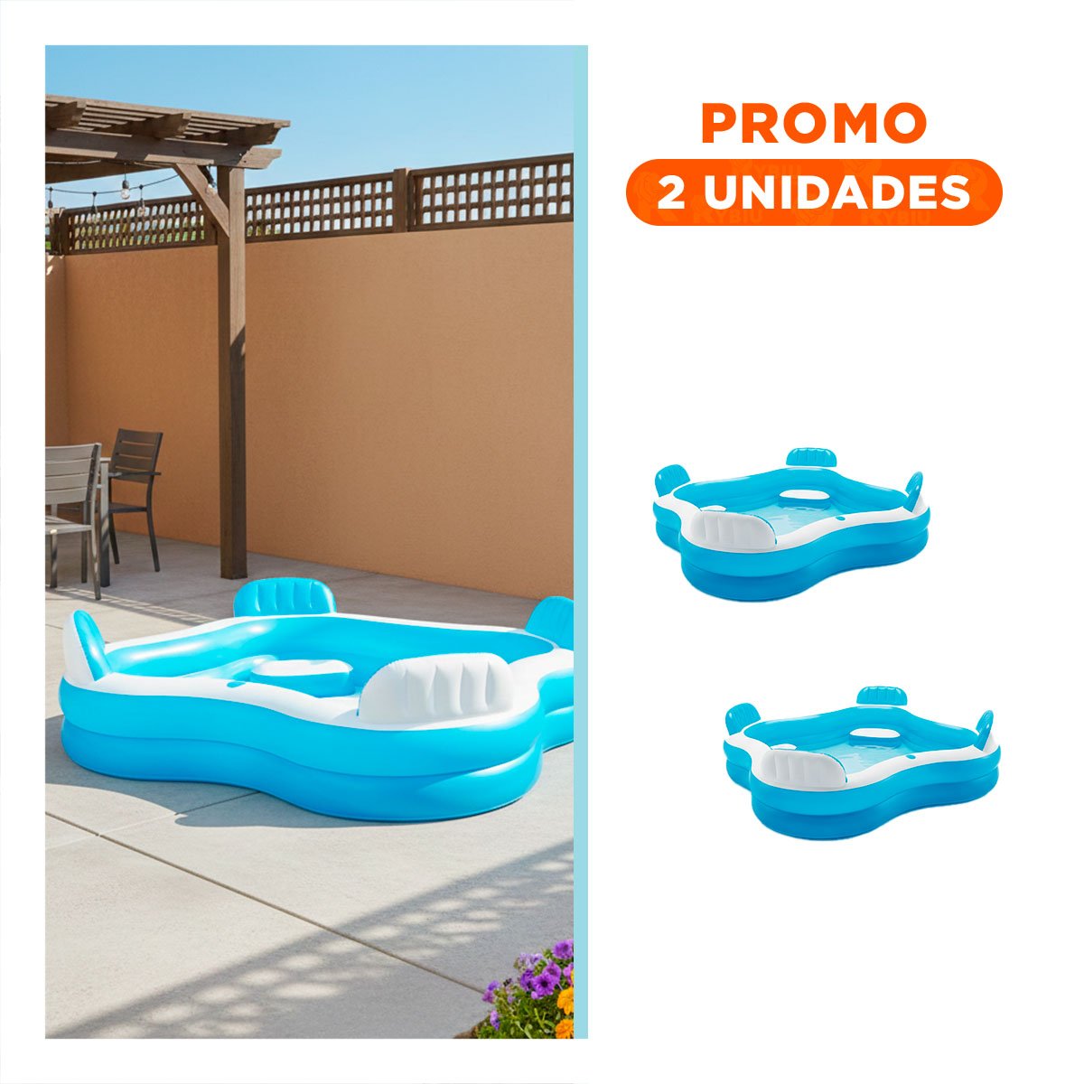 PACK2 PILETA CON ASIENTOS 229 X 299 X 66 CM RESISTENTE PARA VERANO - 1