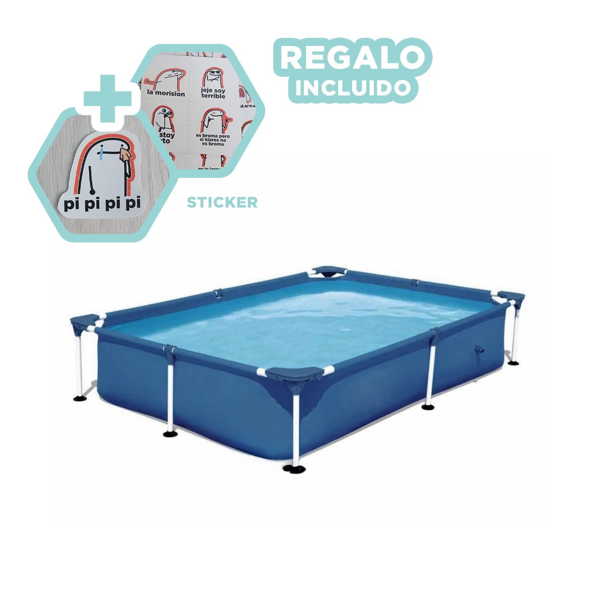 ALBERCA CON MARCO DE METAL 221 X 150 X 43CM AMPLIA PARA VERANO Y+REGALO STICKER - 1