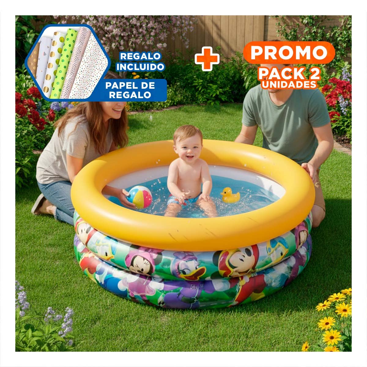 PACK2 PISCINA PARA INFANTE ACUARIO BABY CON USO EN CASA Y JARDIN Y+PAPEL REGALO - 1