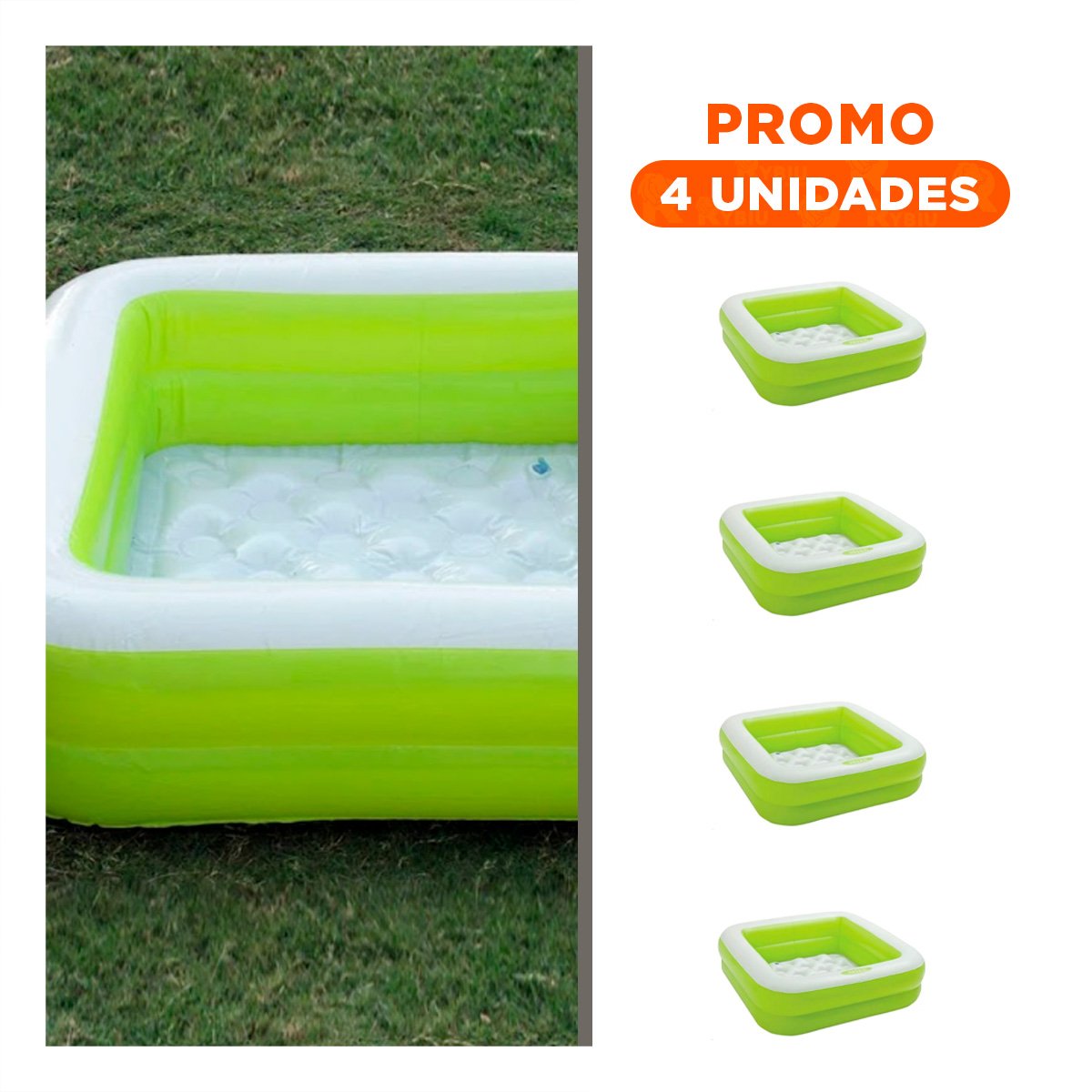 PACK4 ALBERCA INFANTIL VERDE ACOLCHADA 85X85X23CM PARA DIVERSION Y+REGALO STICKER - 1