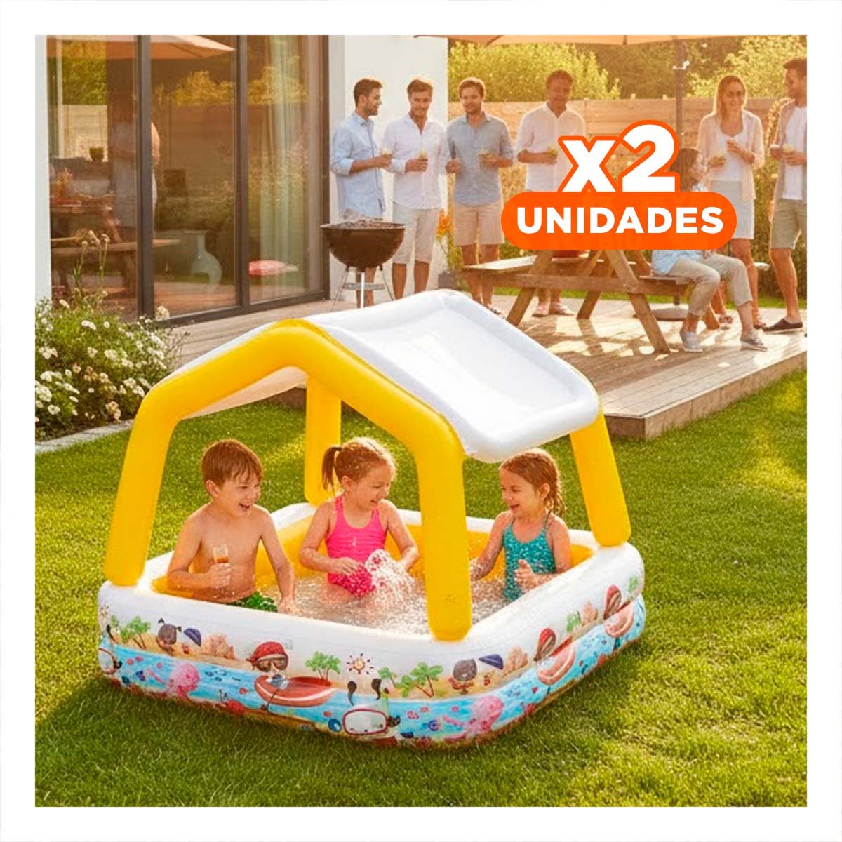 PACK2 SOLUCION ACUATICA INFLABLE CON TOLDO DESMONTABLE PARA JARDIN HOGAR Y+REGALO STICKER - 1