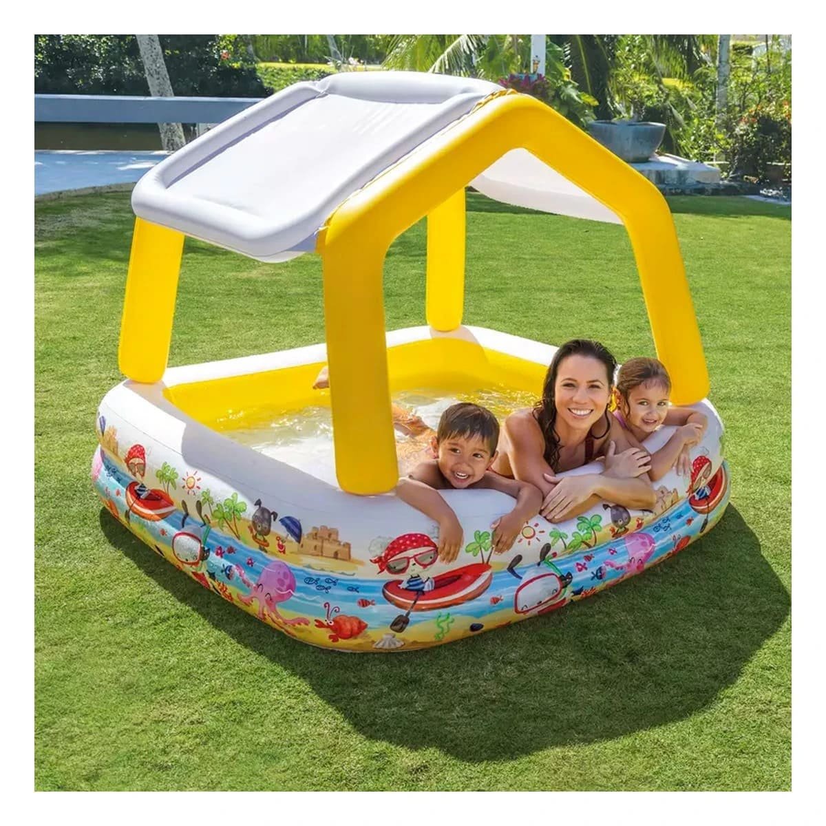 PACK2 SOLUCION ACUATICA INFLABLE CON TOLDO DESMONTABLE PARA JARDIN HOGAR Y+REGALO STICKER - 3