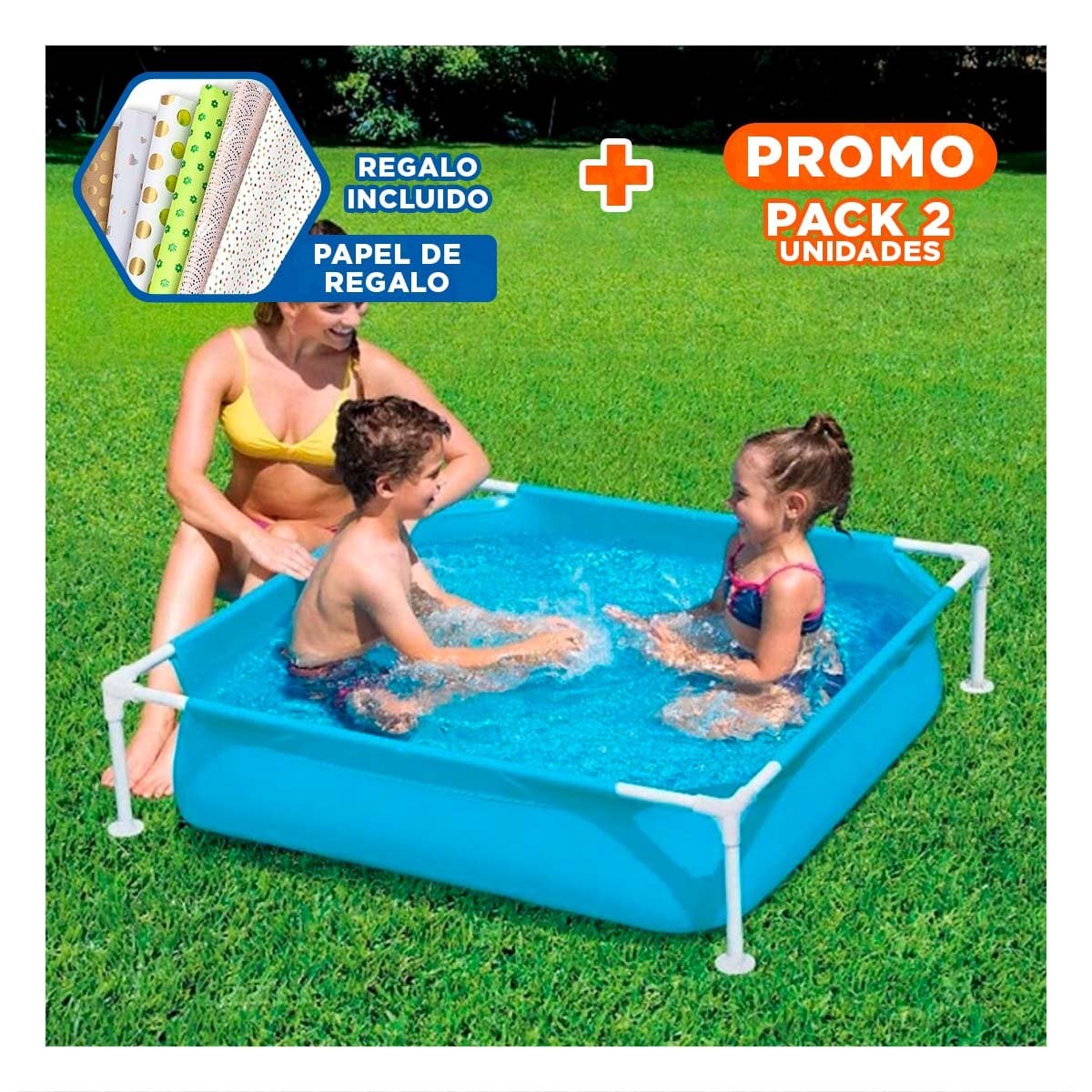 PACK2 CHAPOTEADERO DESMONTABLE PARA NINOS 1,22 X 1,22 X 30 CM PARA VERANO Y+PAPEL REGALO - 1