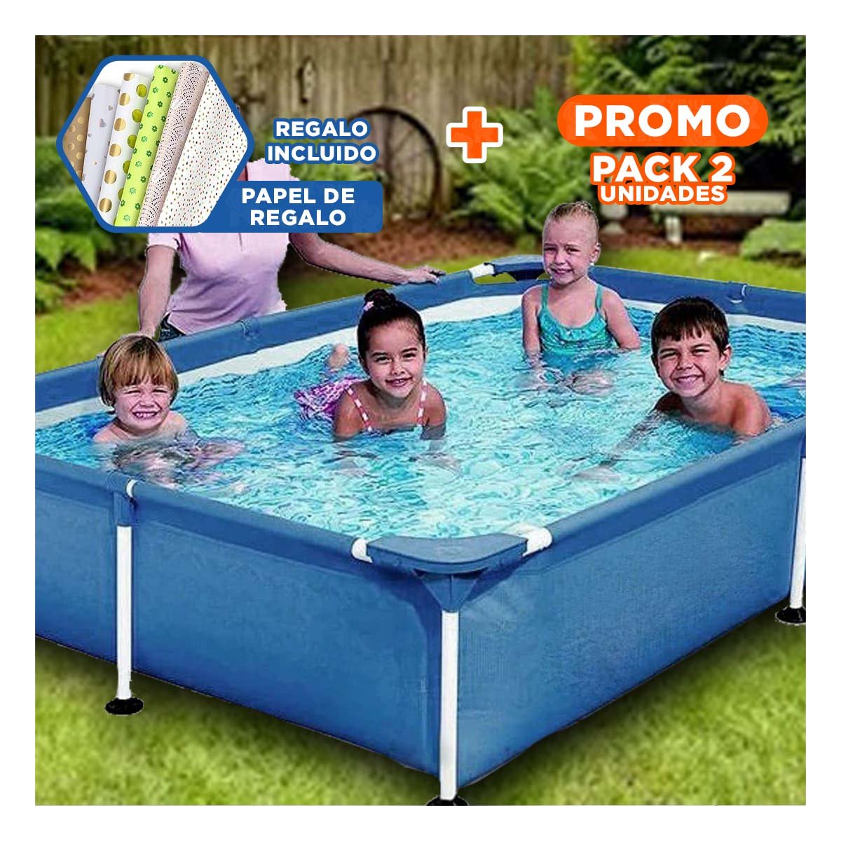 PACK2 ESTANQUE CON MARCO DE METAL 221 X 150 X 43CM PARA USO EN CASA Y+PAPEL REGALO - 1
