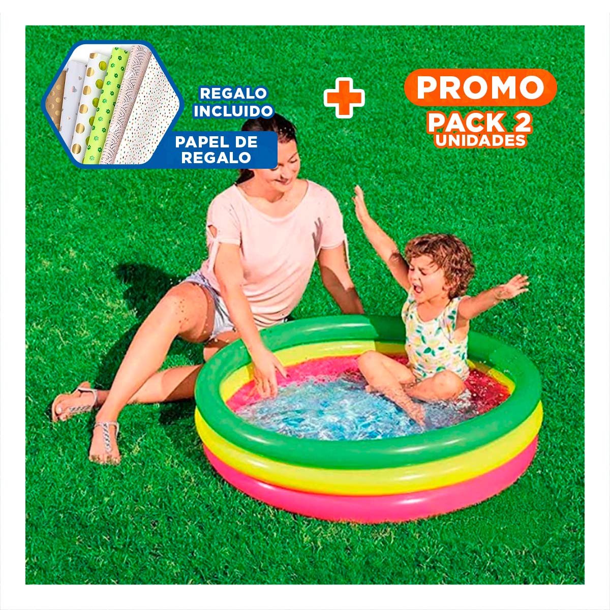 PACK2 ESPACIO ACUATICO FAMILIAR ARCOIRIS 1.02 X 25 CM PARA DIVERSION EN FAMILIA Y+PAPEL REGALO - 1