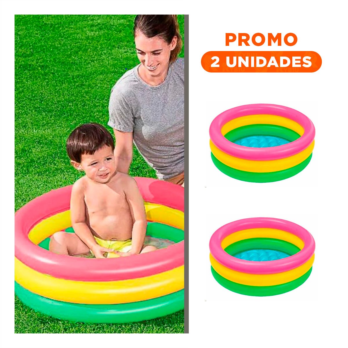 PACK2 PILETA INFANTIL ARCOIRIS 61 X 22 CM PARA ZONA DE AGUA FAMILIAR - 1