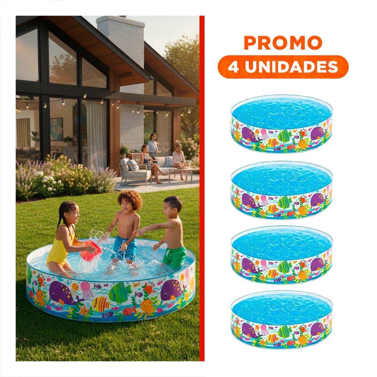 PACK4 ALBERCA OCEANO PARA CASA CON USO RECREATIVO FAMILIAR Y FACIL USO Y+REGALO STICKER - 1