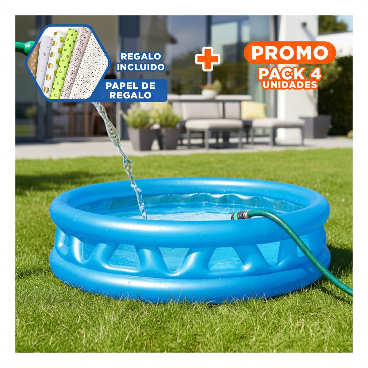 PACK4 ALBERCA INFLABLE CIRCULAR PARA PATIO Y JARDIN CON DISENO COMODO Y+PAPEL REGALO - 1