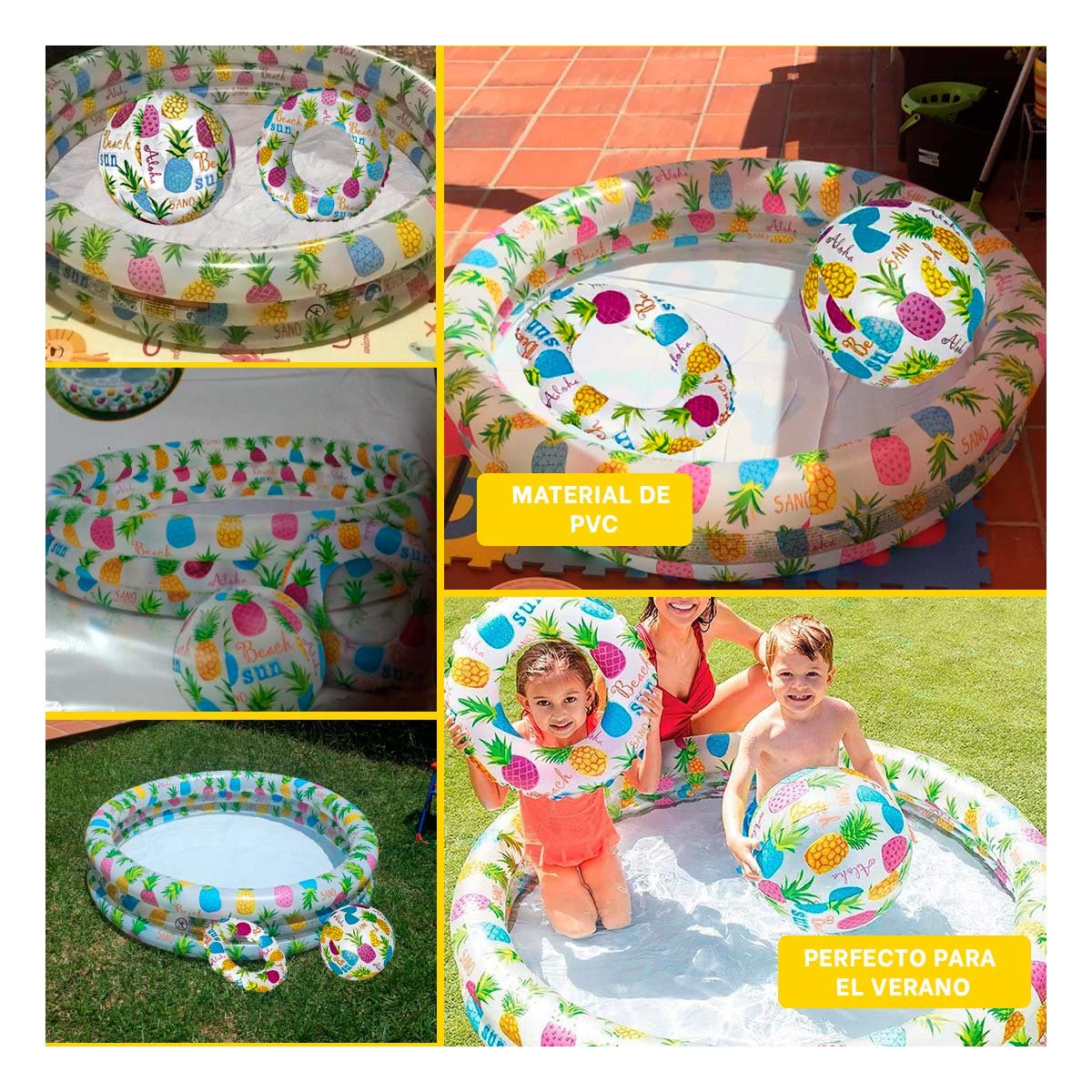 PACK6 PILETA INFLABLE PARA CASA TROPICAL DECORATIVO Y JUEGO REFRESCANTE Y+PAPEL REGALO - 3