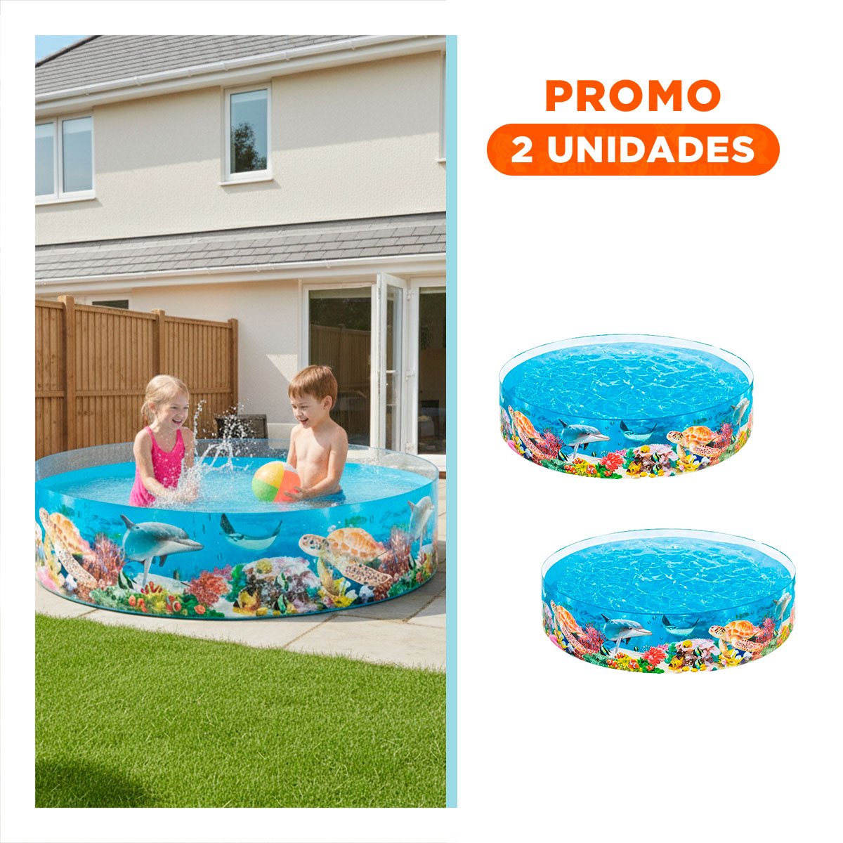 PACK2 PILETA INFLABLE CON DISENO DELFIN PARA EXTERIOR Y JARDIN DEL HOGAR - 1