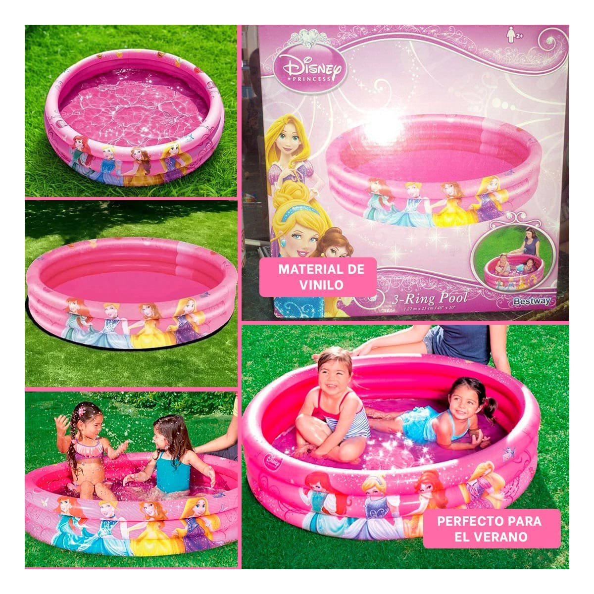 PACK2 PISCINITA PRINCESA INFLABLE PARA CASA Y PATIO CON AGUA Y USO HOGAR Y+PAPEL REGALO - 3