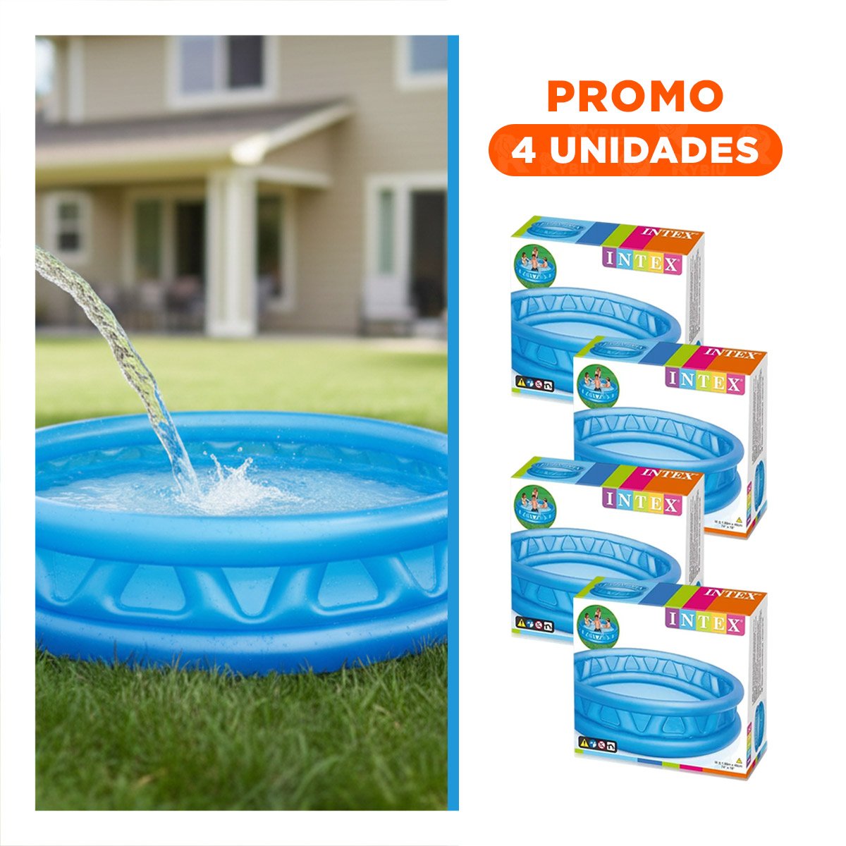 PACK4 PILETA INFLABLE REDONDA PARA HOGAR CON BASE SUAVE Y FACIL INSTALACION Y+REGALO STICKER - 1