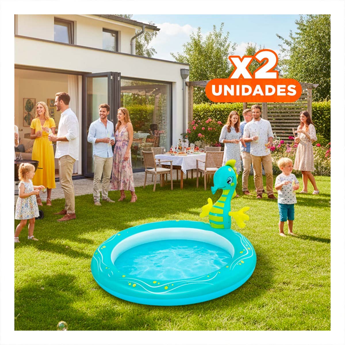 PACK2 PILETA INFLABLE CABALLITO DE MAR PARA HOGAR FAMILIAR CON ESTILO MARINO Y+REGALO STICKER - 1
