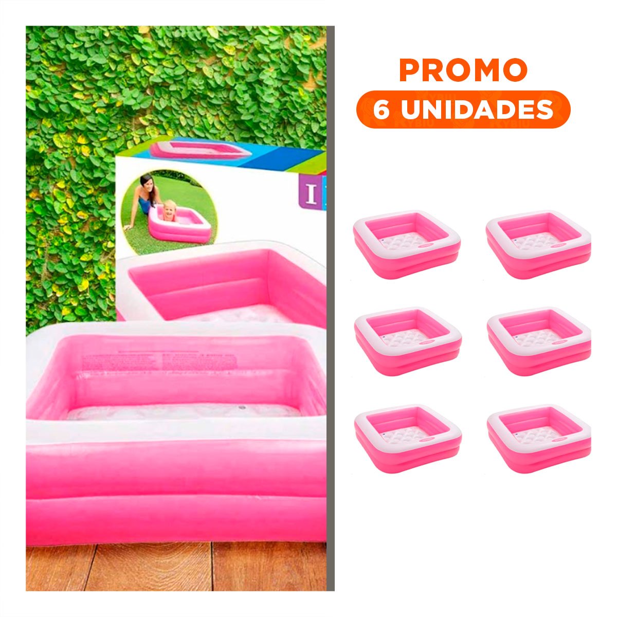 PACK6 CHAPOTEADERO DE AGUA ACOLCHADO 85X85X23CM ROSADO PARA VERANO - 1