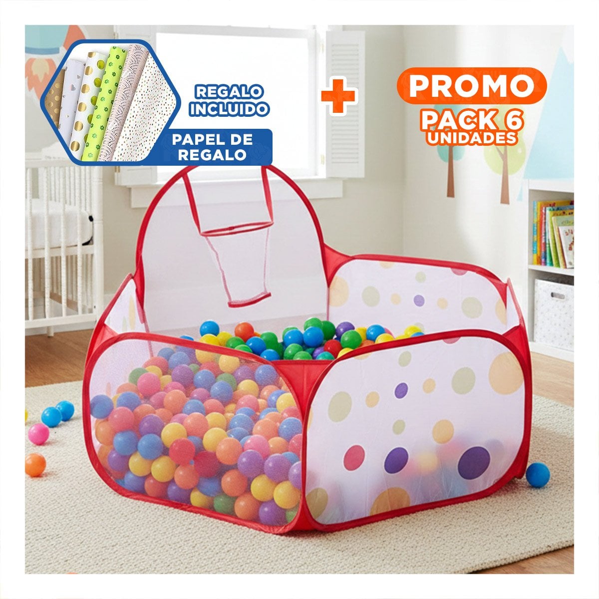 PACK6 PARQUE INFANTIL DE PELOTAS PARA CASA Y HOGAR CON ESTILO FESTIVO Y+PAPEL REGALO - 1