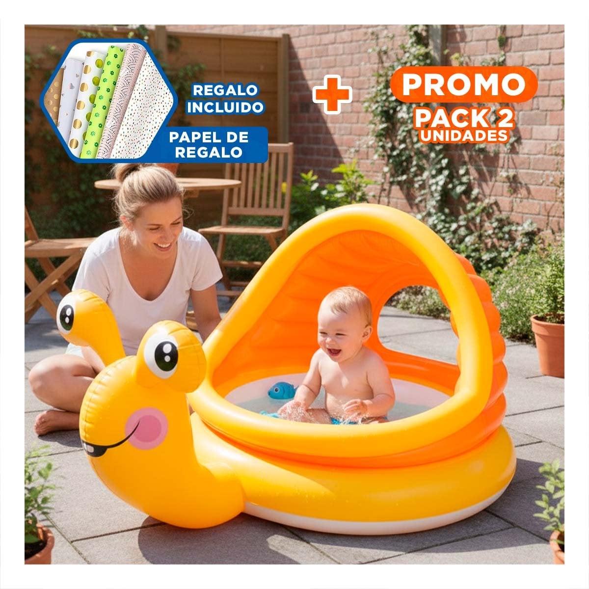 PACK2 CENTRO DE AGUA CARACOL 145 X 102 X 74 CM COLORIDO PARA USO EN JARDIN Y+PAPEL REGALO - 1