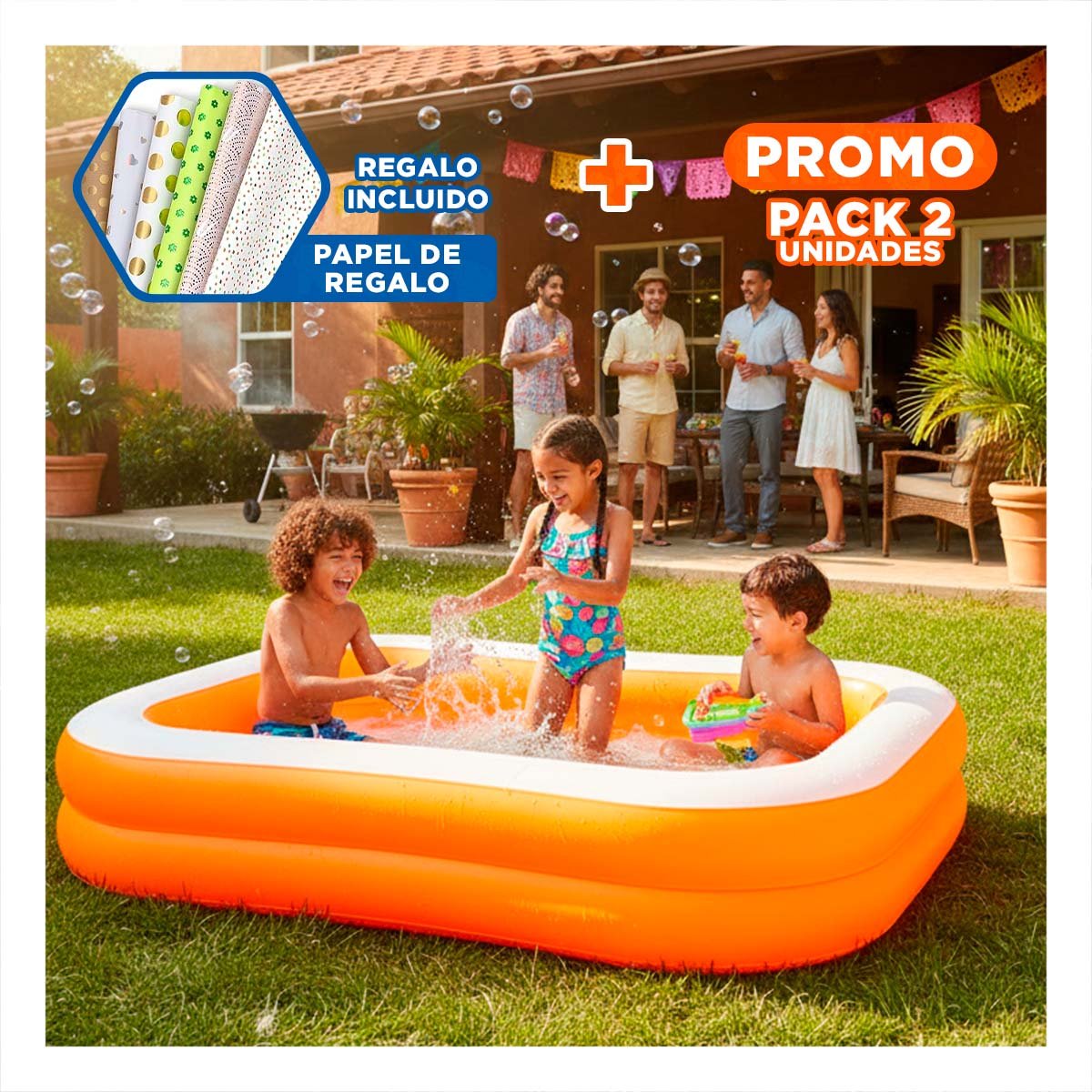 PACK2 ESTANQUE PORTATIL PARA JARDIN CON SUPERFICIE AMPLIA PARA ACTIVIDADES Y+PAPEL REGALO - 1