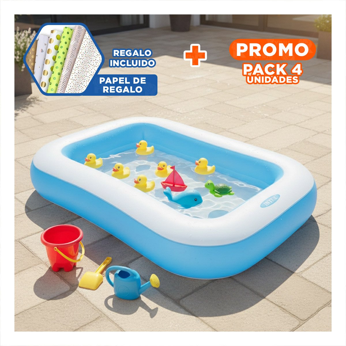 PACK4 TANQUE RECREATIVO RECTANGULAR MODERNO 168X100X28 CM EXTERIOR PLUS Y+PAPEL REGALO - 1