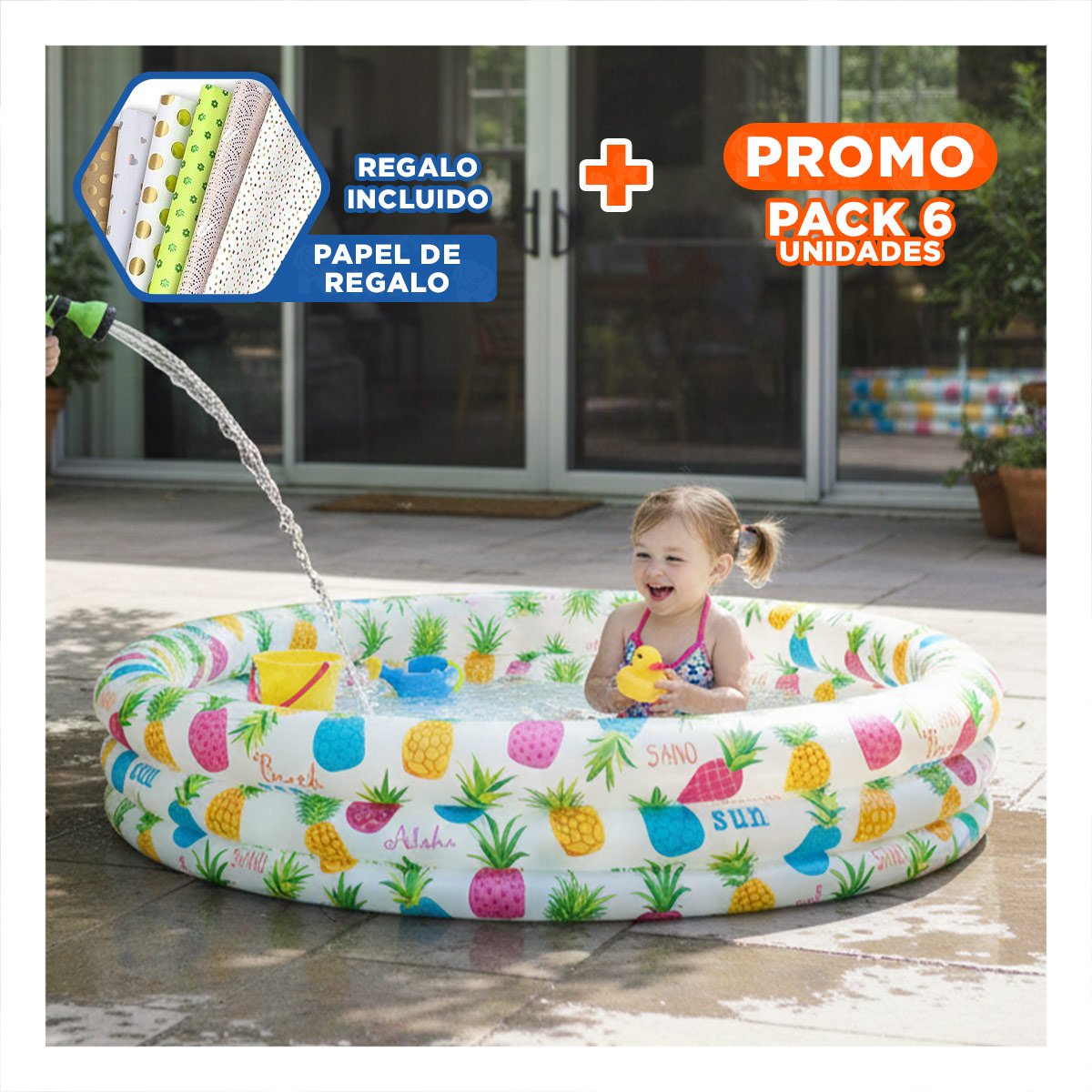 PACK6 PILETIN INFLABLE DECORATIVO PARA PATIO Y CASA CON DISENO TROPICAL Y+PAPEL REGALO - 1