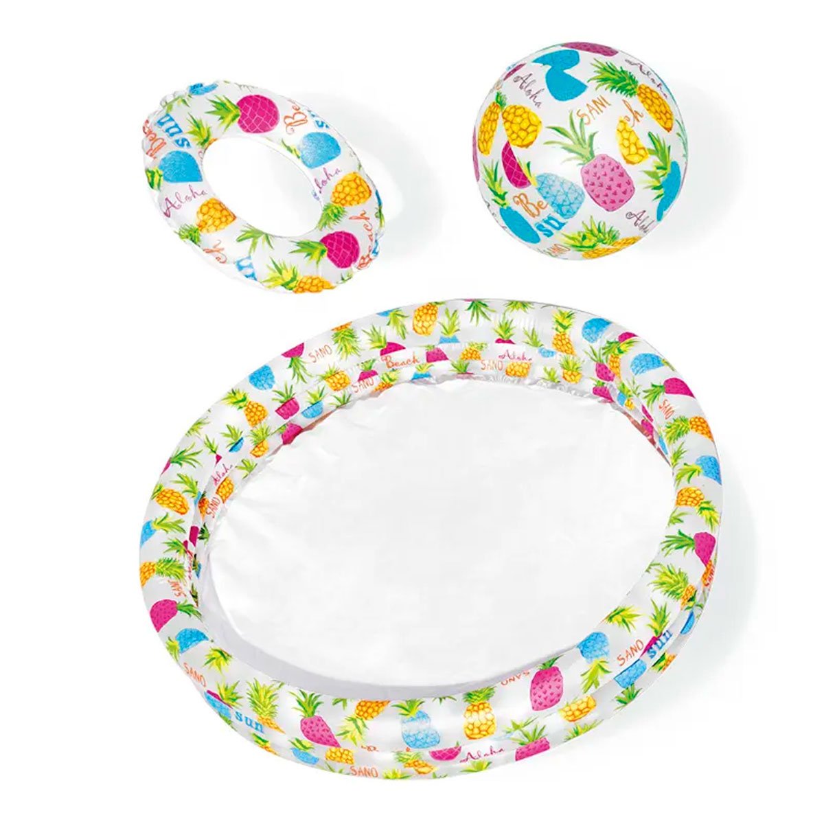 PACK2 PILETA INFLABLE COLORIDA CON DECORACION TROPICAL Y PELOTA DE JUEGO Y+REGALO STICKER - 2