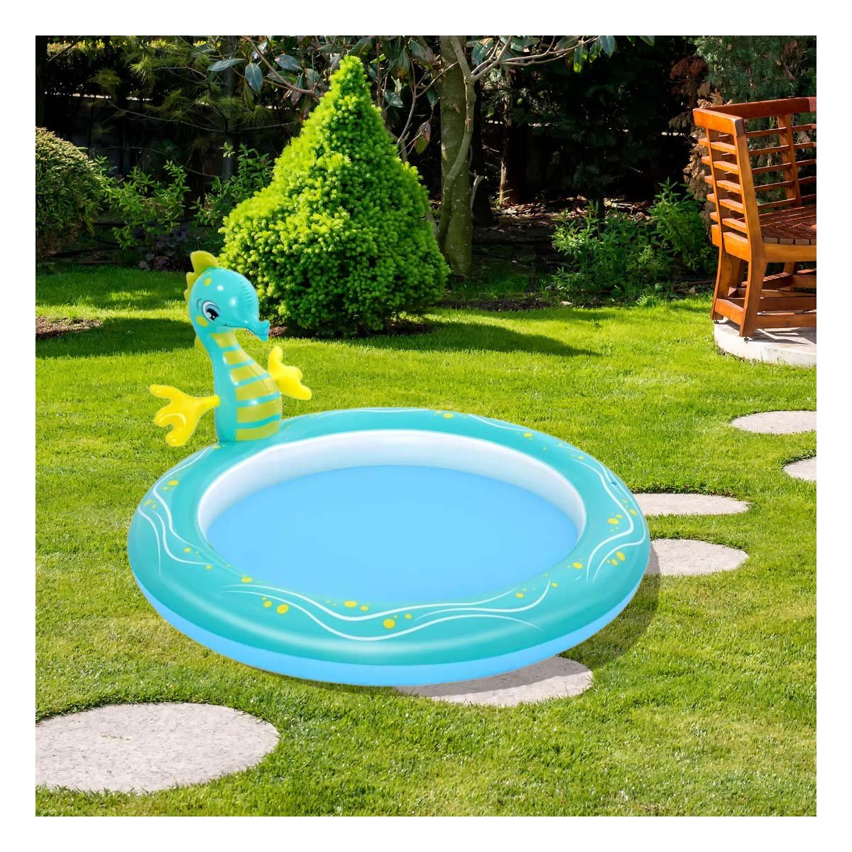 PACK4 PILETA INFLABLE CABALLITO DE MAR PARA CASA Y PATIO CON DISENO MARINO - 5